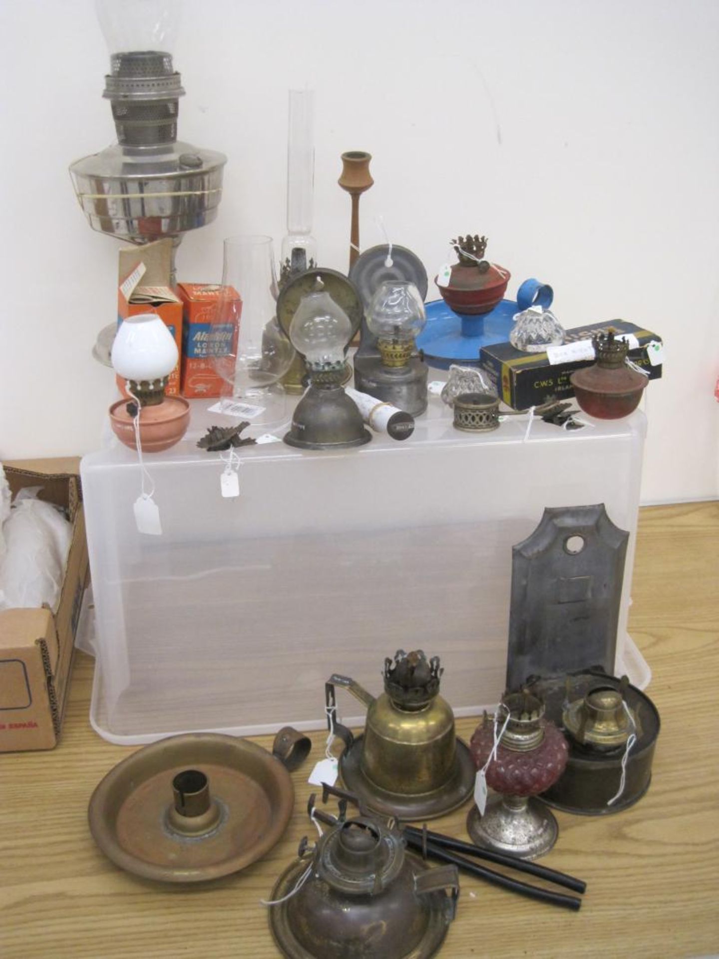 Quantity of miniature oil lamps and accessories suitable for living wagon (ex-Holkham Hall)
