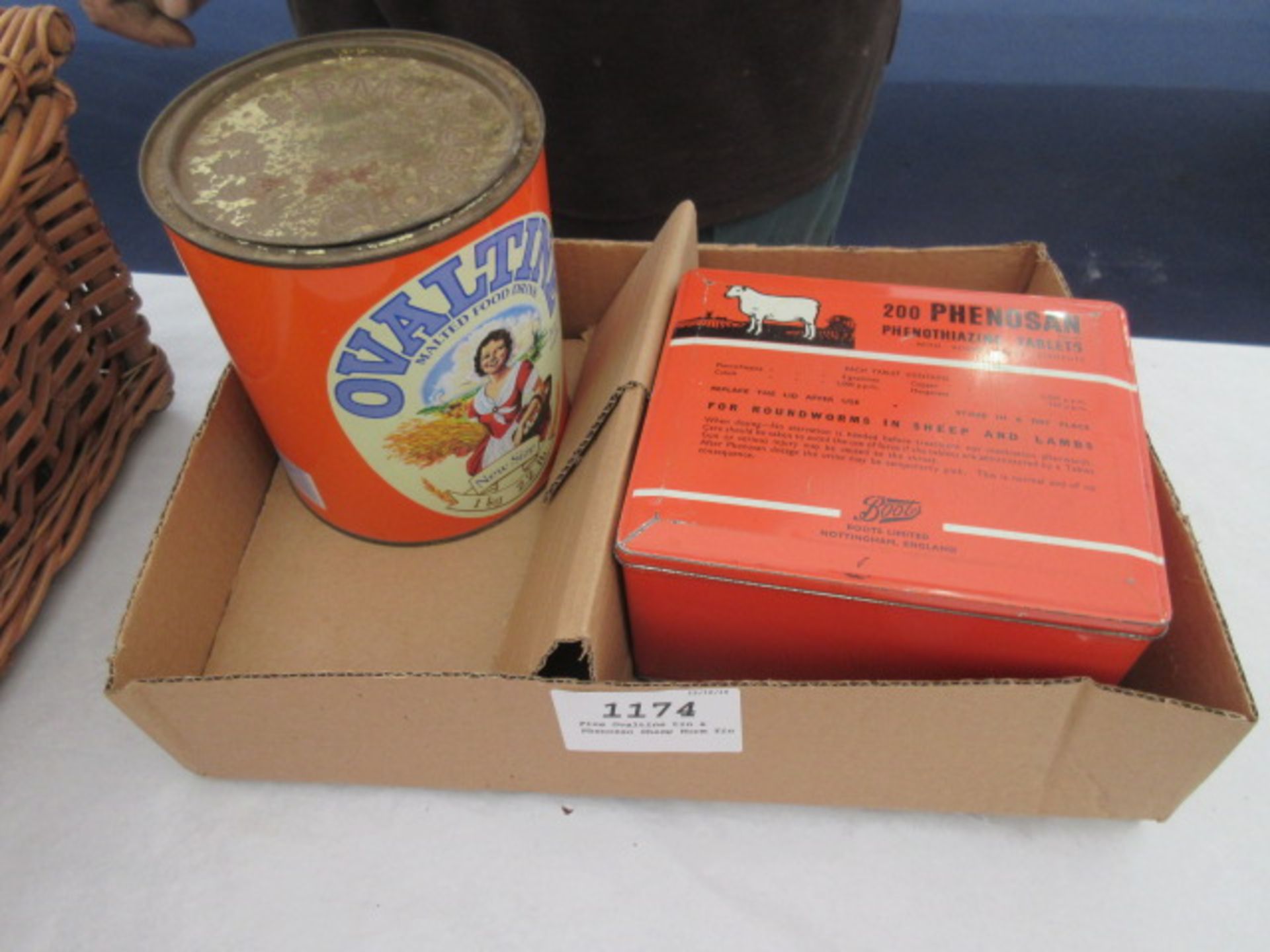 Fine Ovaltine tin & Phenosan Sheep Worm Tin