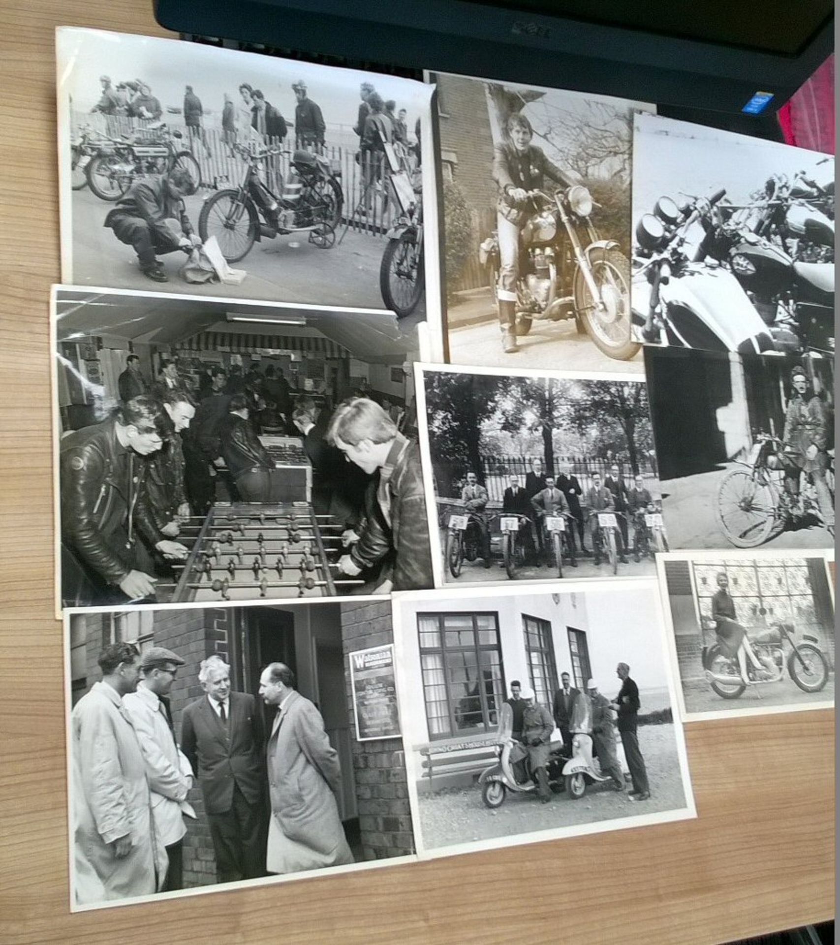 British bikes & riders, 9 original black and white images, Norton, Triumph, Matchless, Scott etc.