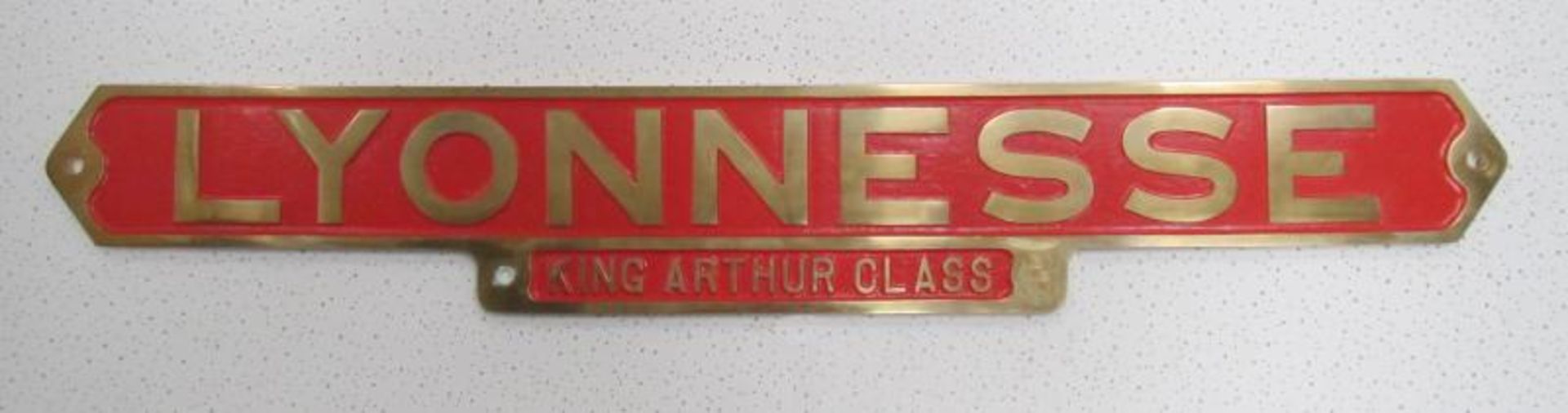 'Lyonesse - King Arthur Class: a brass rail locomotive name plate (38' x 6') (reproduction)