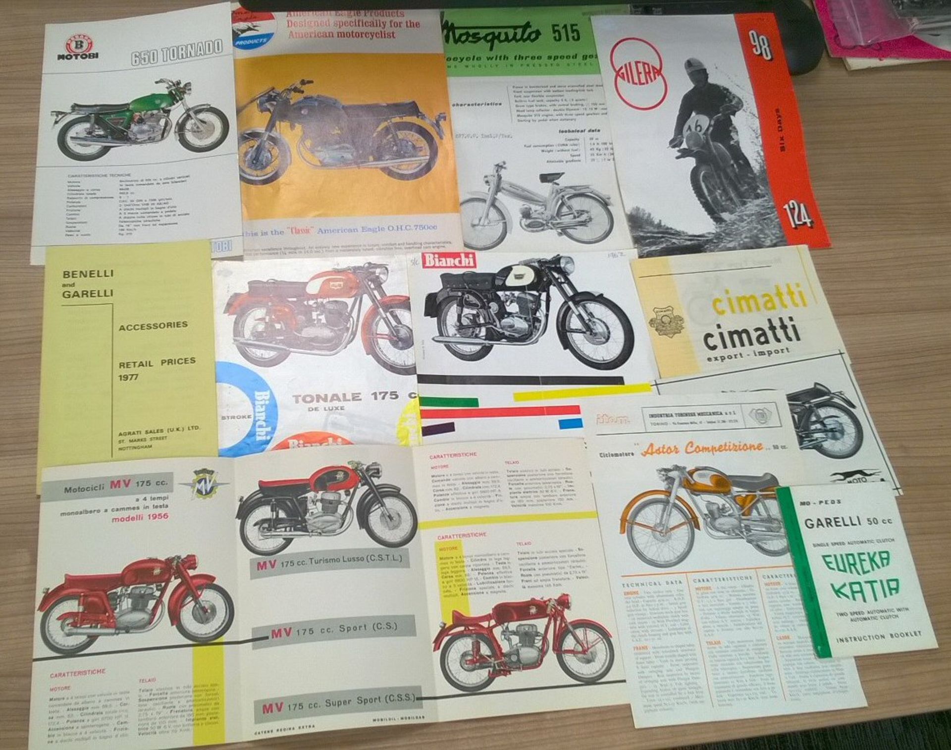 Italian motorcycle brochures c.1950s - 1970 to include, MV, Bianchi, Motobi, Itom, Gilera,