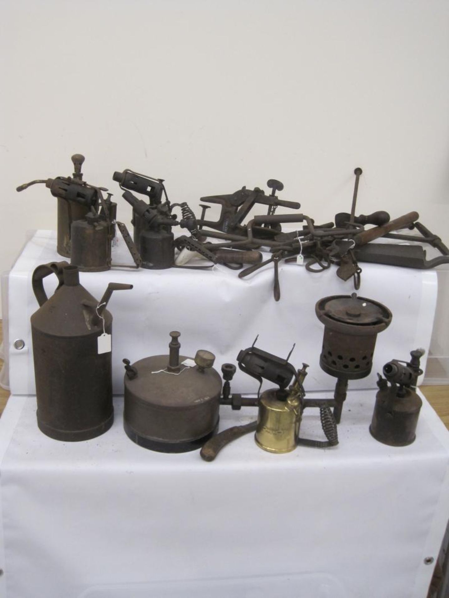 Blow lamps, engine start lamp, bygone tools etc. (ex-Holkham Hall)