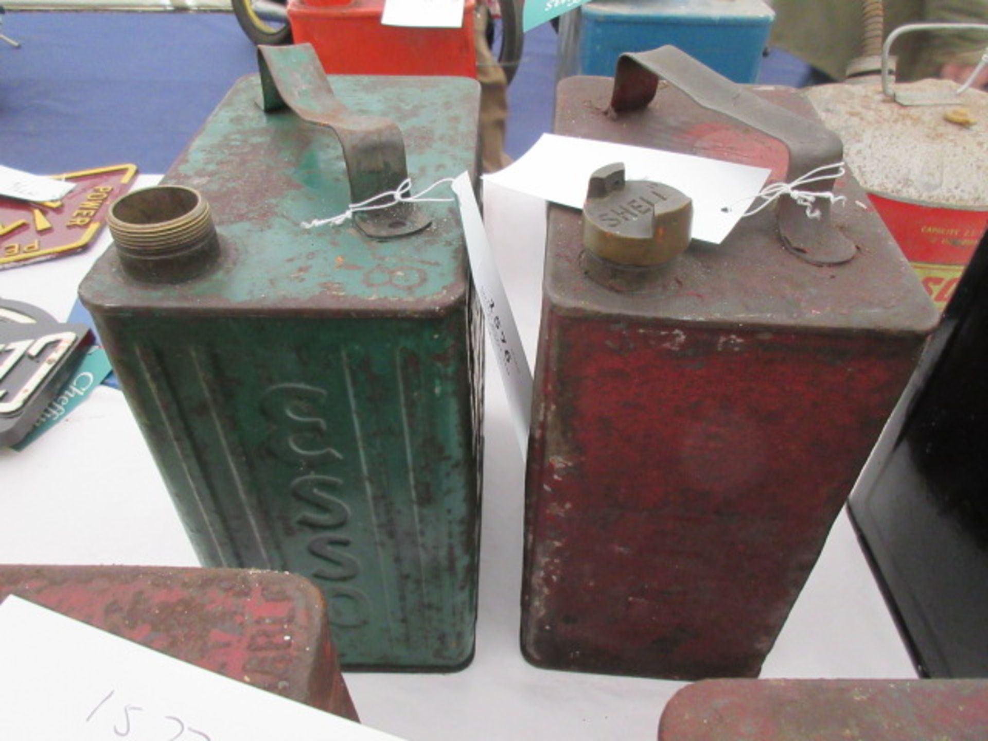 2gallon petrol cans, Esso & Shell Motorspirit (2)