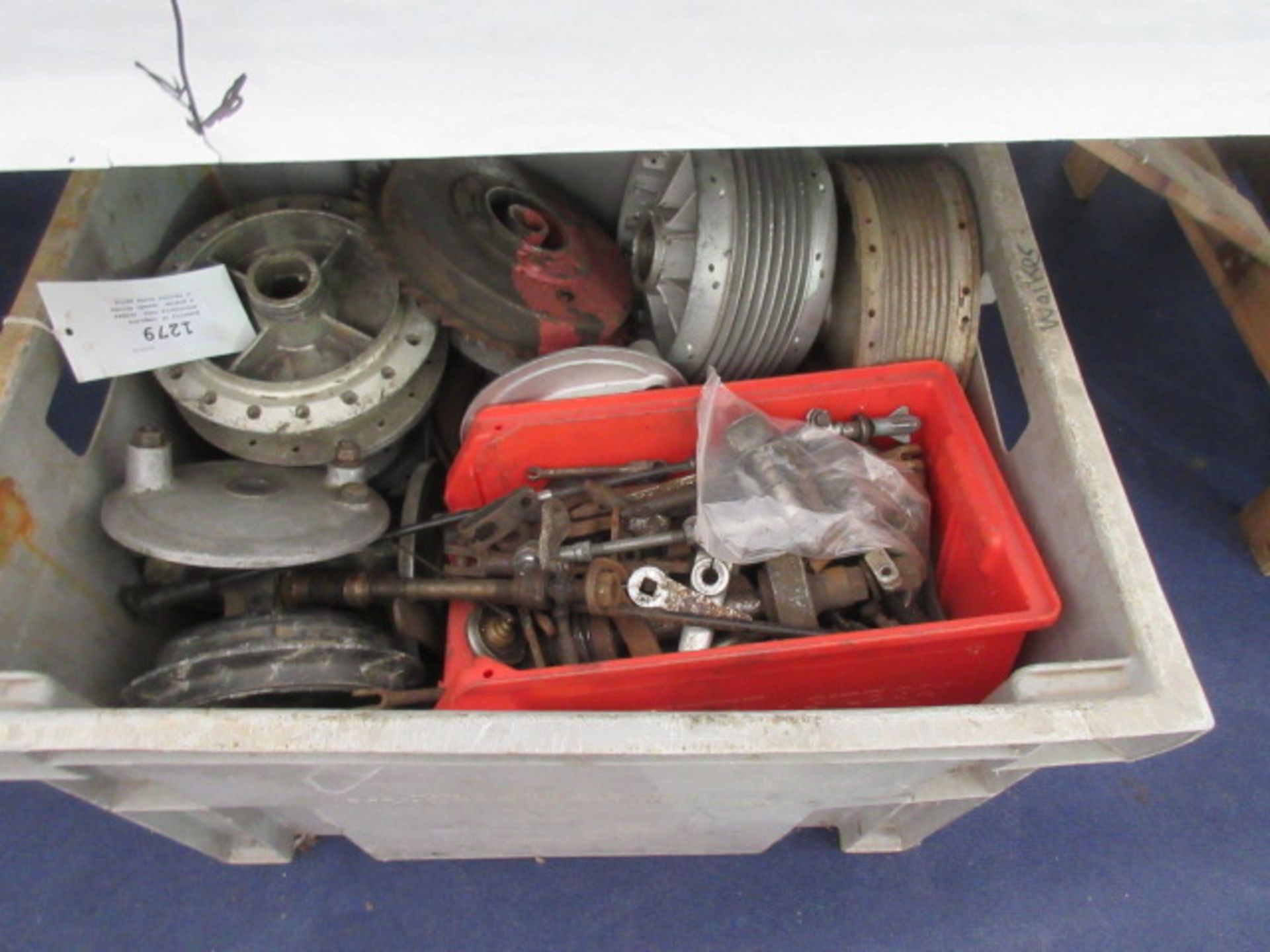 Quantity of complete motorcycle hubs, brakes & plates, speedo drives & various brake parts