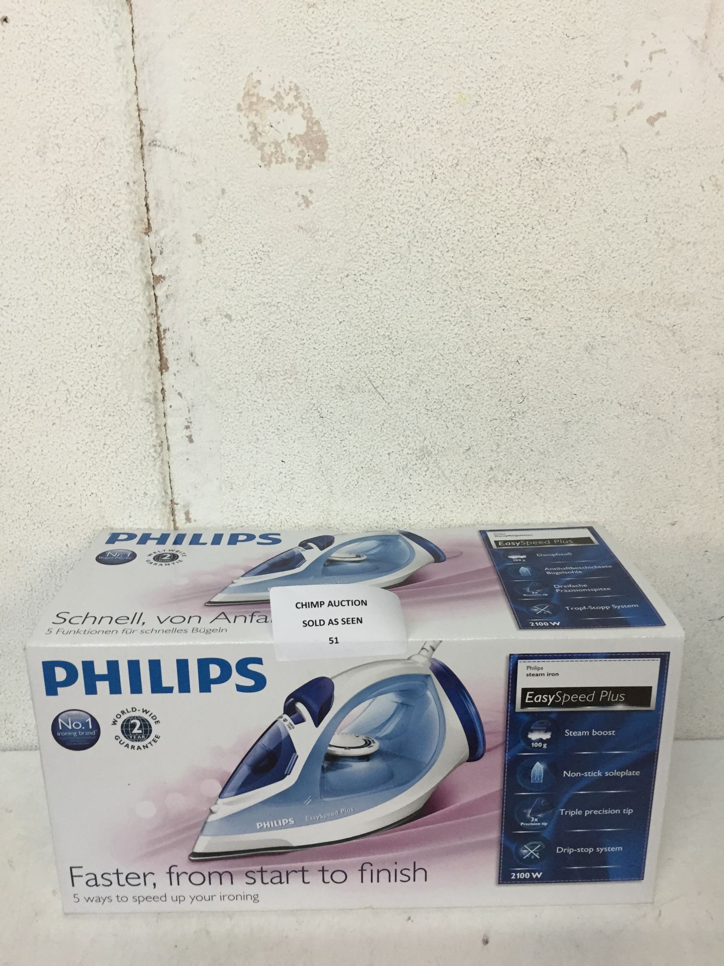 BOXED PHILIPS 2100W STEAM IRON / UNTESTED