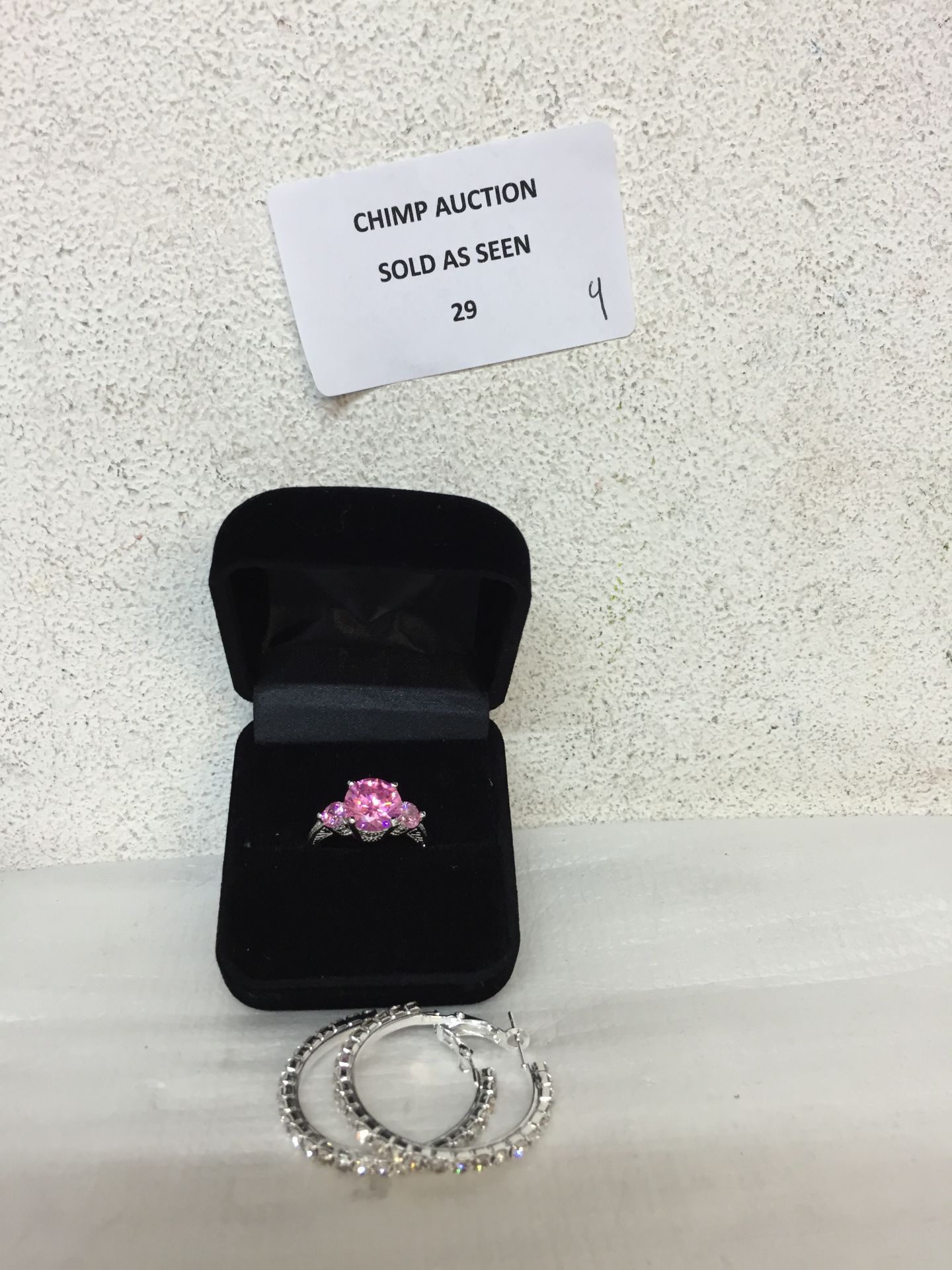 BRILLIANT CUT PINK TRILOGY SAPPHIRE RING & SILVER EARINGS GIFT SET/US SIZE 9 /RRP £399.99