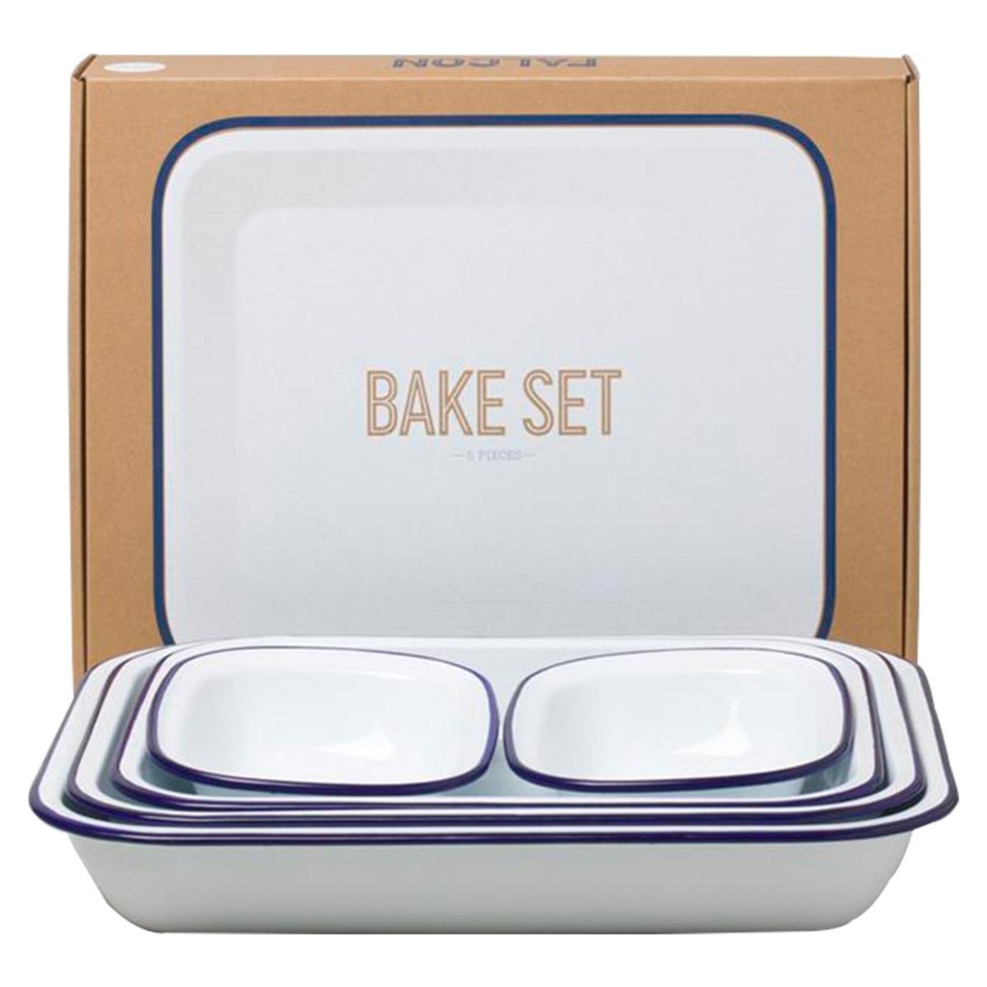 Falcon Enamelware Bake Set White and Blue Rim RRP £89.99