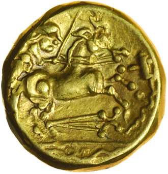 Normandy Sword. Celtic gold quarter stater. Baiocasses. c.250-175 BC. 11mm. 1.92g.