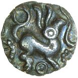 Puckeridge Bird Hare. c.50-30 BC. Celtic silver half unit. 10mm. 0.54g.