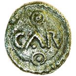 Caratacus Boar’s Head. c.AD40-43. Celtic silver minim. 8mm. 0.27g.