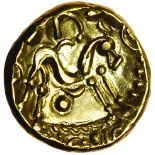 Gallic War Uniface. Crescent Arcs Type. Ambiani. c.56-55 BC. Celtic gold stater. 16mm. 6.18g.