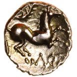 Agr Horse.c.AD25-35. Celtic gold quarter stater. 12mm. 1.36g.