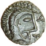 Norfolk God. Moustache Type. c.AD 25-43. Celtic silver unit. 13mm. 1.08g.