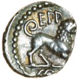 Eppillus Lion. c.20BC-AD1. Celtic silver unit. 11-13mm. 1.24g.