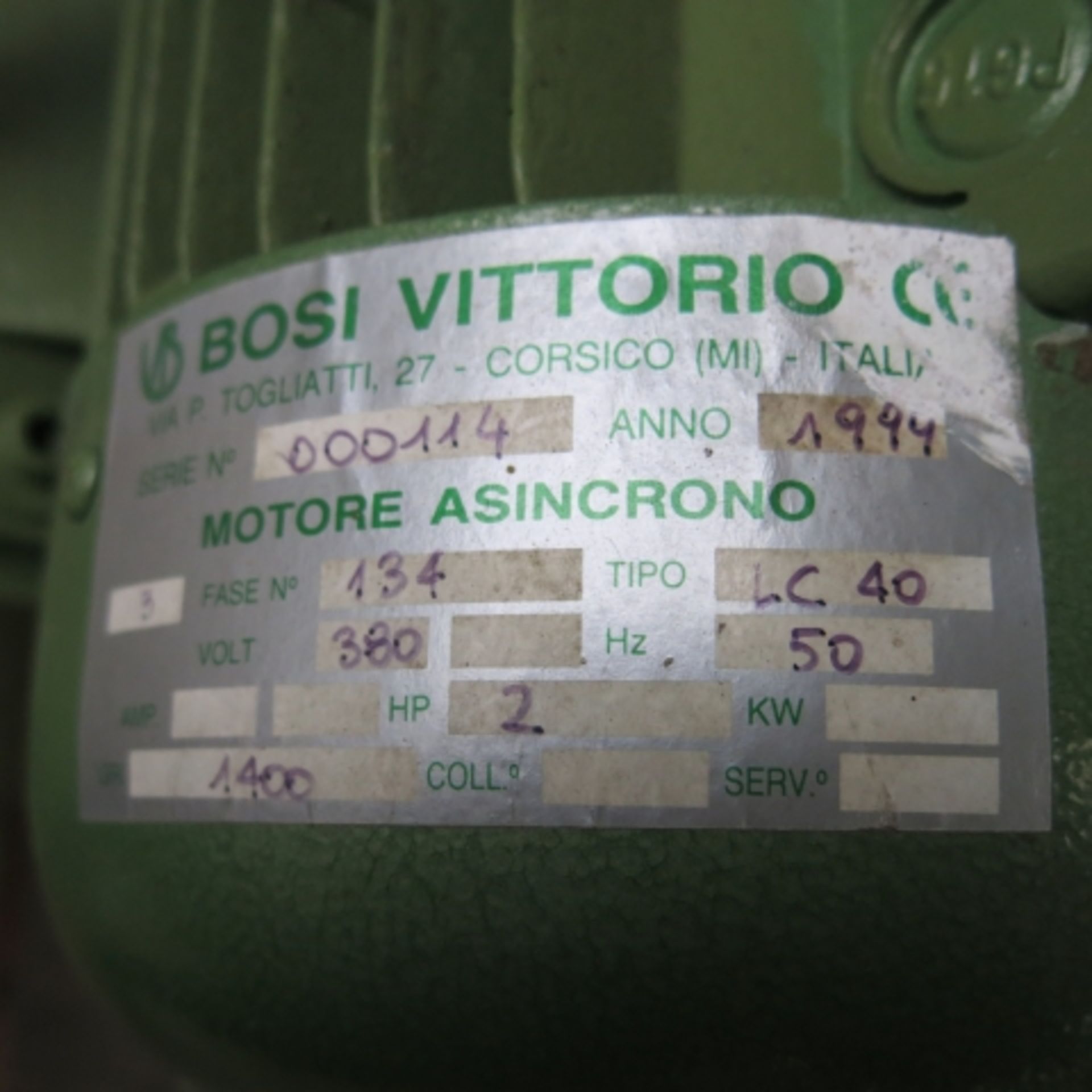 Bosi Vittorio Type LC 40 Honing Machine; 3 phase; belt dimension 2130 x 40mm; working table 450 x - Image 2 of 2