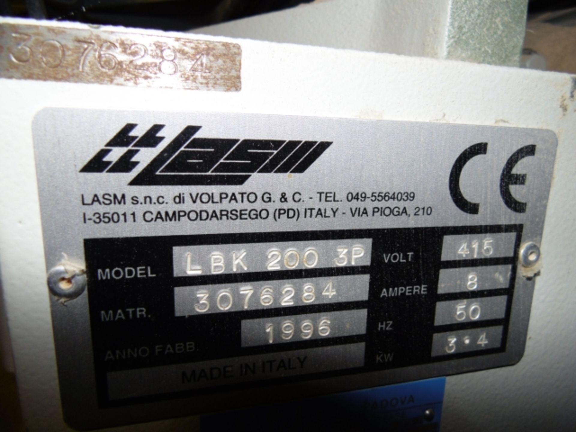 * 1996 LASM Model LBK 200 3P Edge Sander; 3 phase, machine number 3076284. Please note there is a £ - Image 3 of 3