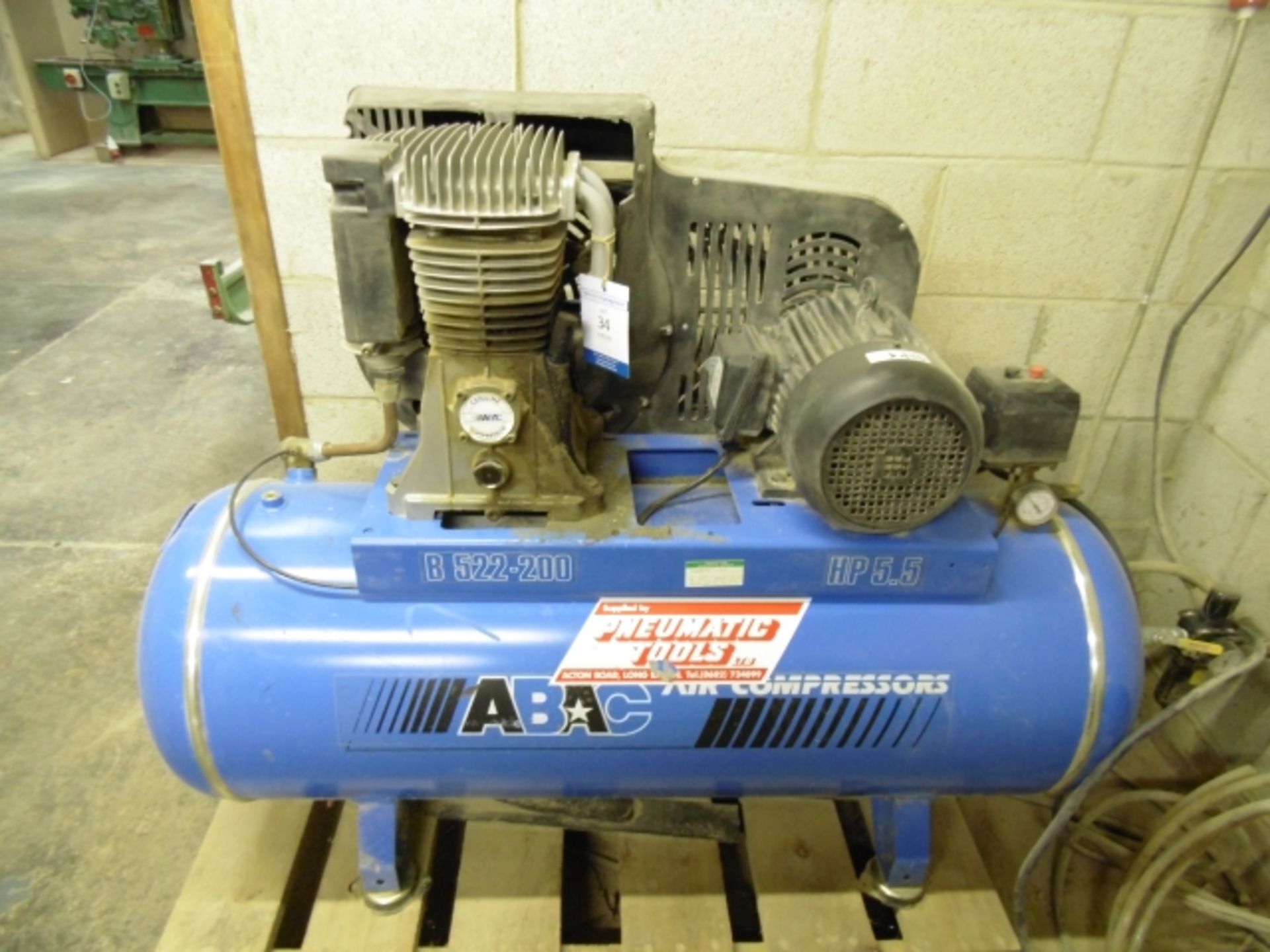 * ABAC Type B522-200 Receiver Mounted Air Compressor; 5.5HP; 3 phase. Please note there is a £20