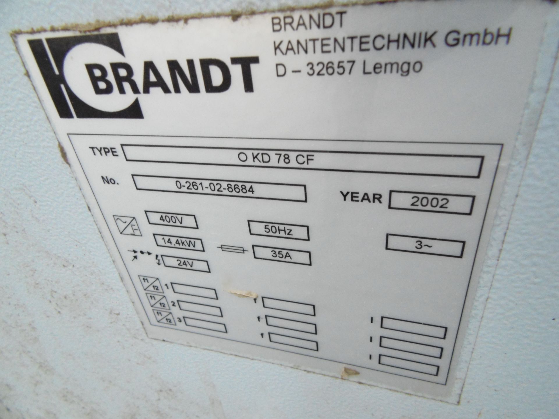 2002 Brandt Optimat KD78 CF CNC Edgebander; 3 Phase; Serial No 0-261-02-8684 c/w Ligmatech Boomerang - Image 10 of 11