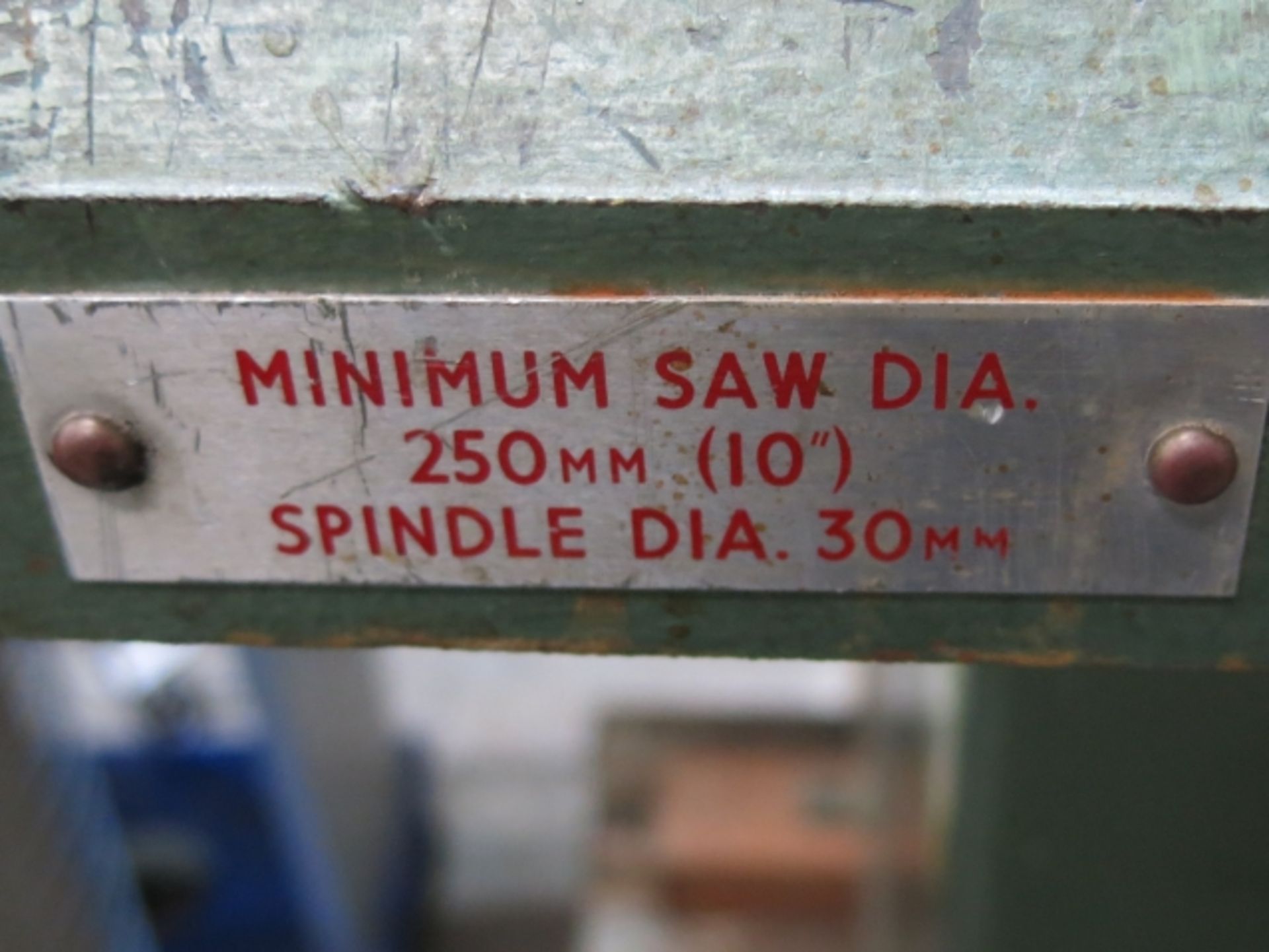 * Sedgwick Circular Saw Bench; min saw diameter 250mm; spindle diameter 30mm; 3 phase. Please note - Image 2 of 2