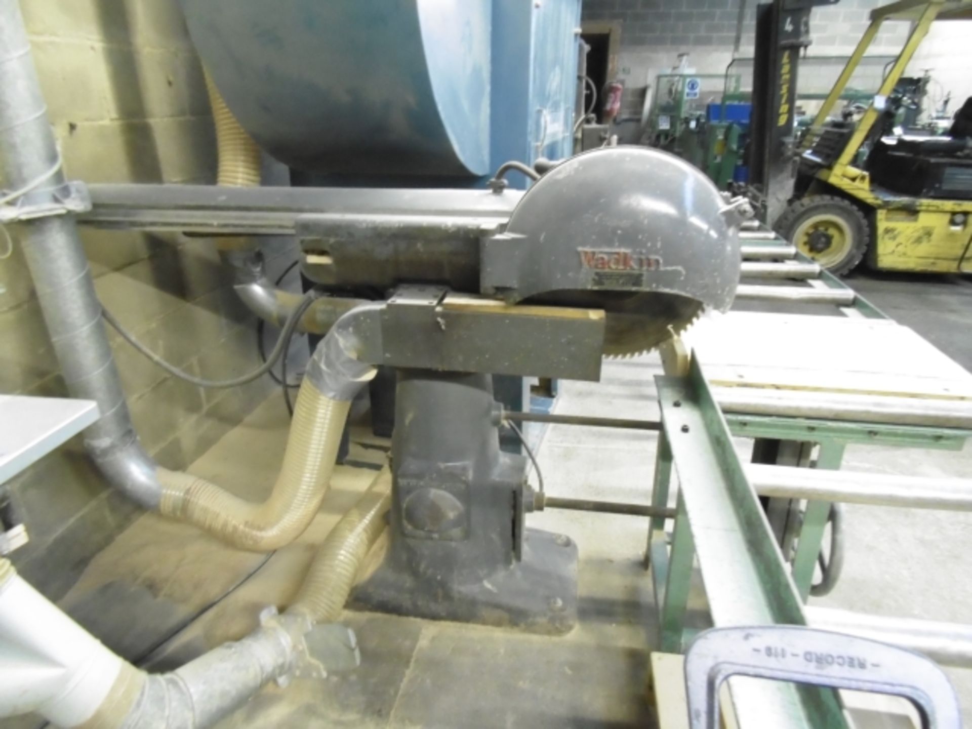 * Wadkin Type CC CrosS Cut Saw c/w Roller Bed Feed table; 3 phase; table size 3900 x 600mm; serial - Image 7 of 7