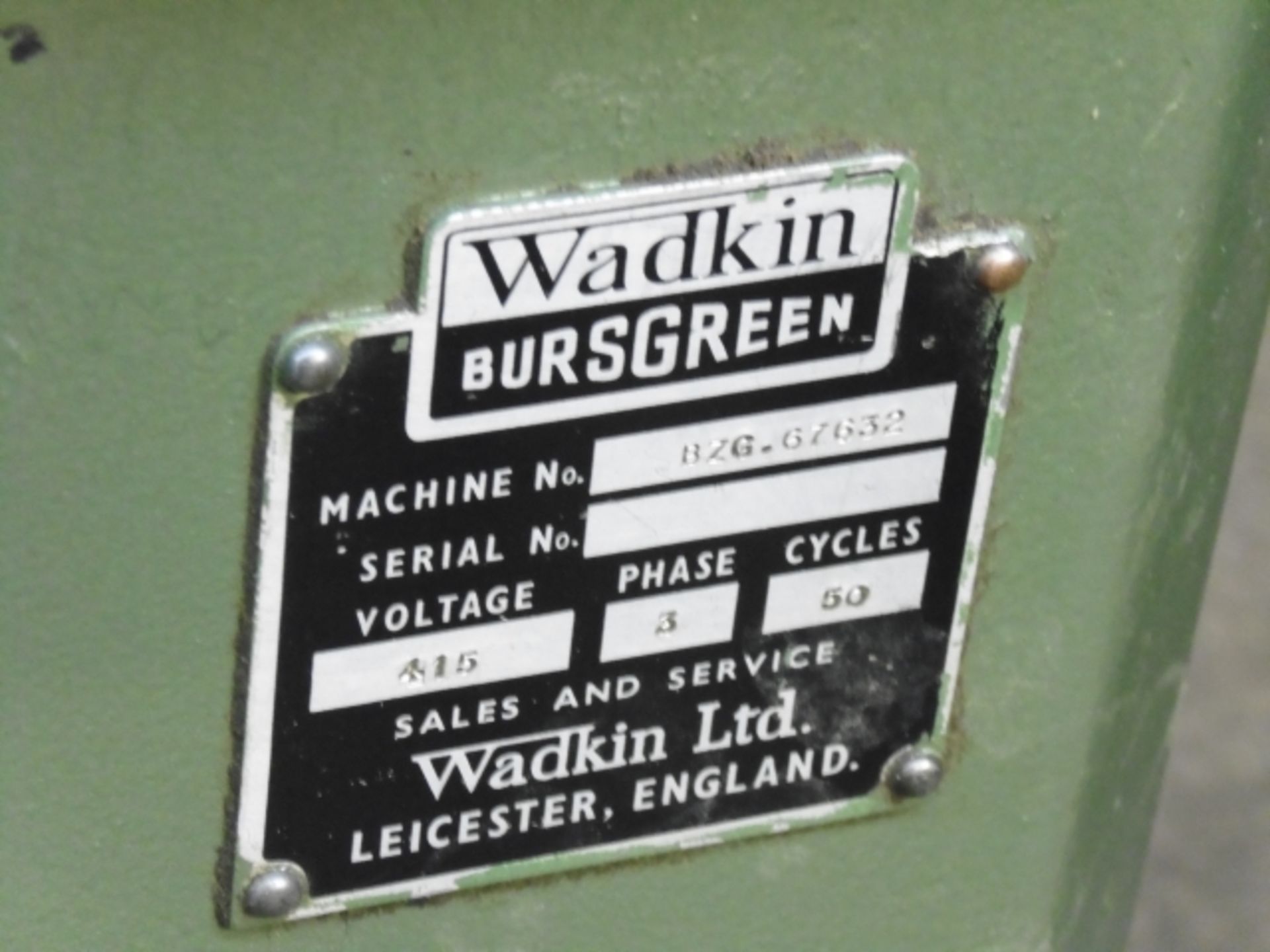 * Wakin Bursgreen Type BZG Twin Head Grinder; 3 phase, machine number BZG 67632. Please note there - Image 3 of 3