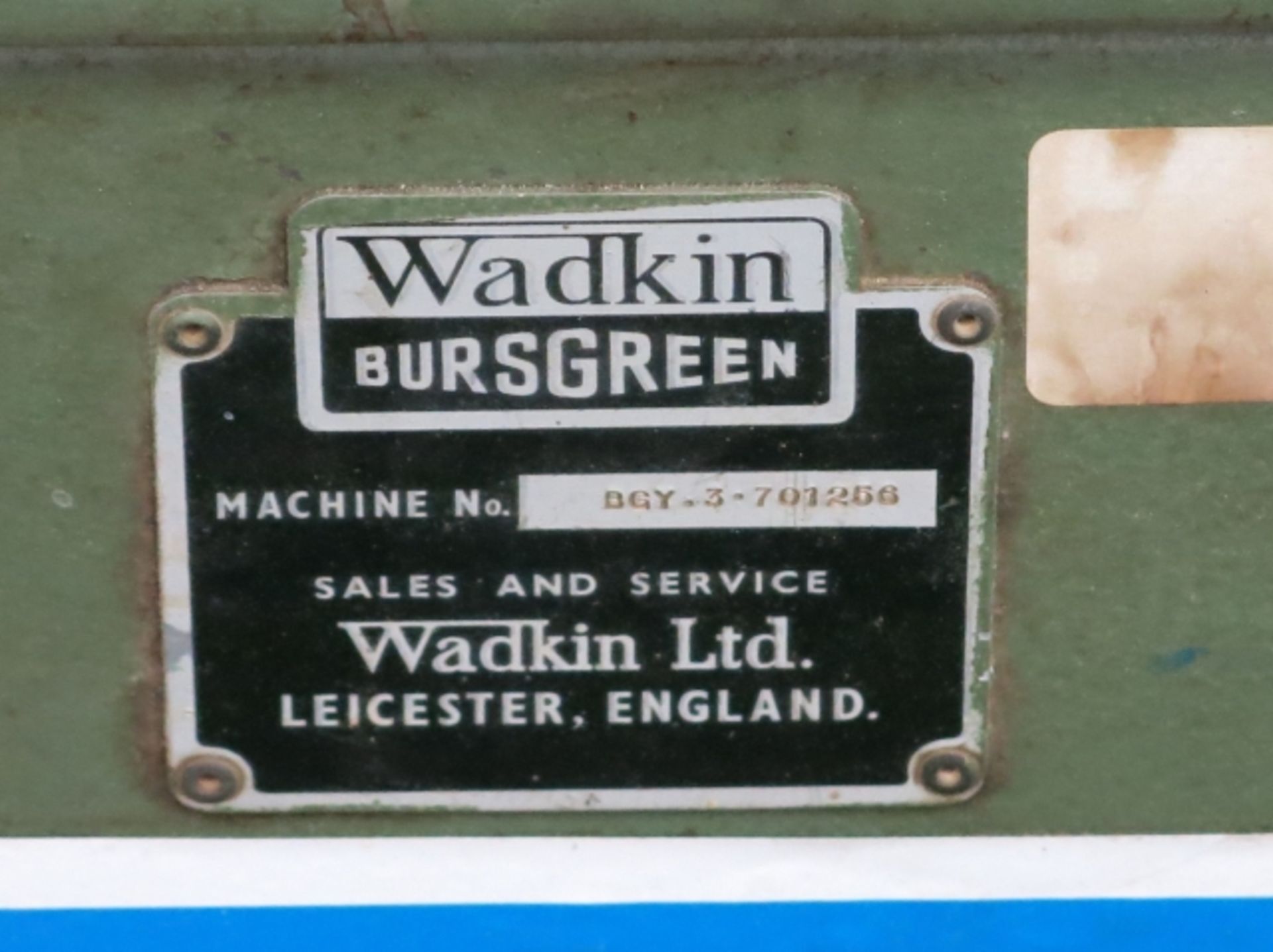 * Wadkin Bursgreen Type BGY Disc & Belt Sander; 3 phase; serial number 701256; please note damage to - Image 3 of 3