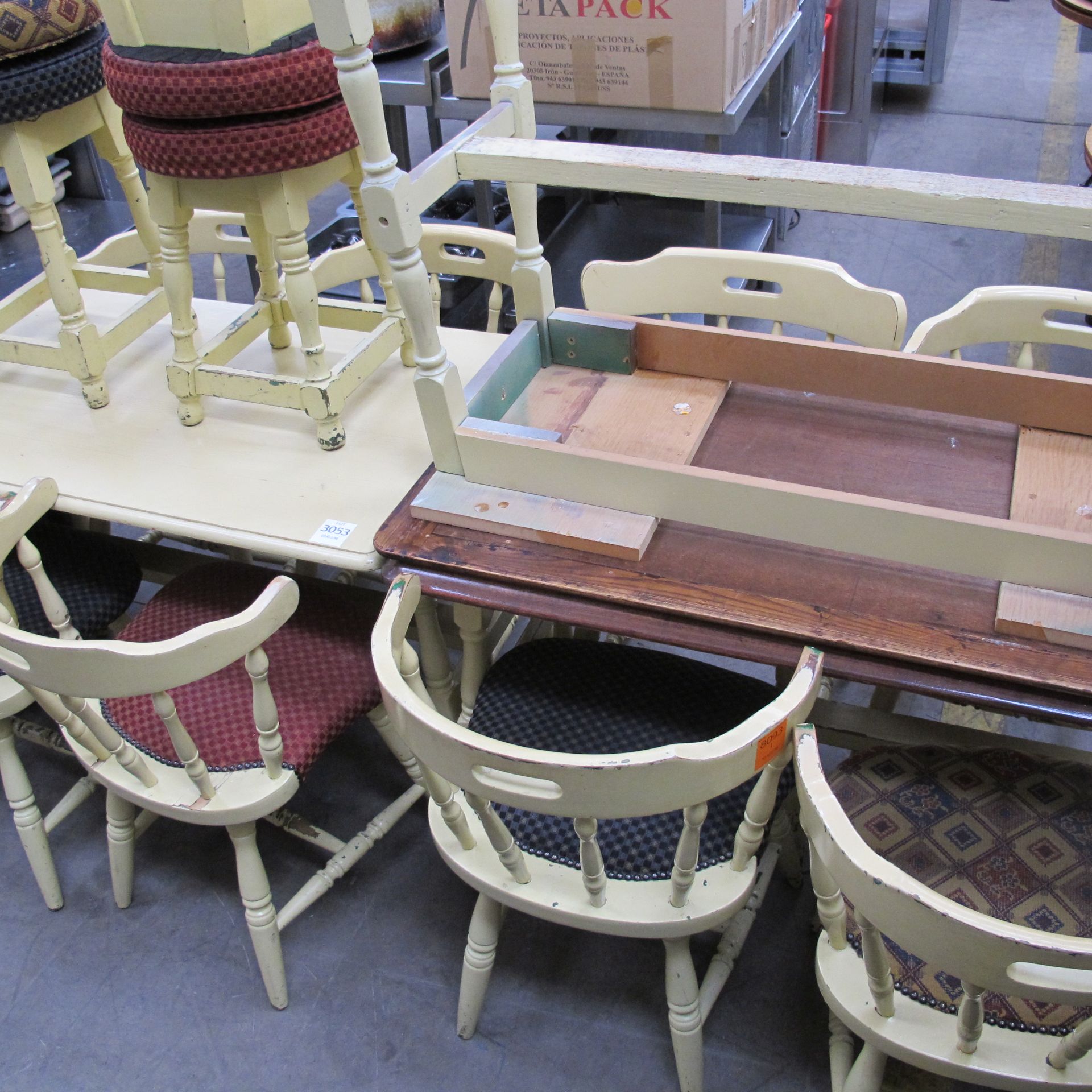 * 3 x rectangular cafe tables, 8 x chairs, 4 x small stools - Image 2 of 2