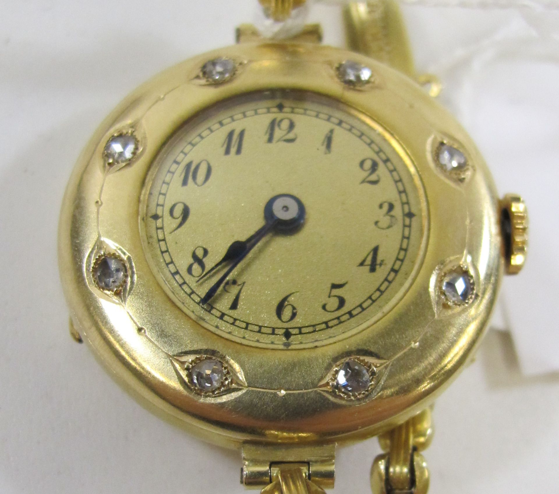 Continental Rose Cut Diamond Bezel Antique Wrist Watch - continental marks (tests as 18ct) (est £