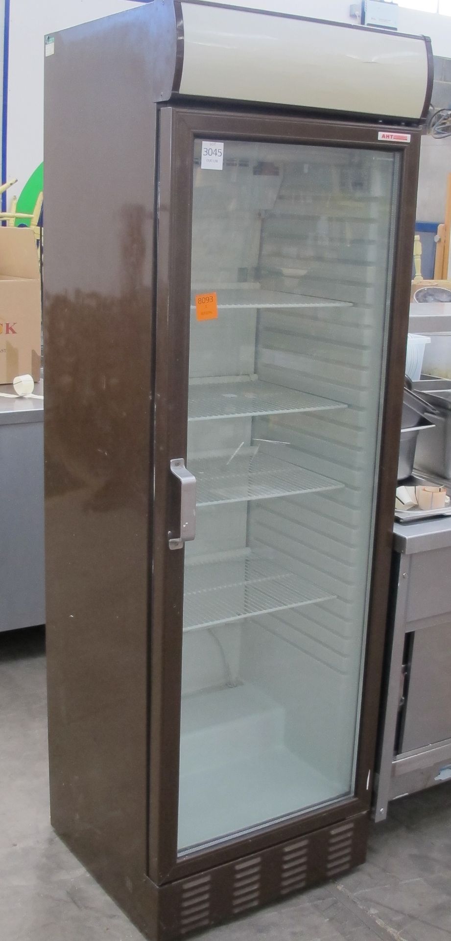* An AHT tall 240V display glass fronted fridge. Please note there is a £5 + VAT Lift Out Fee on