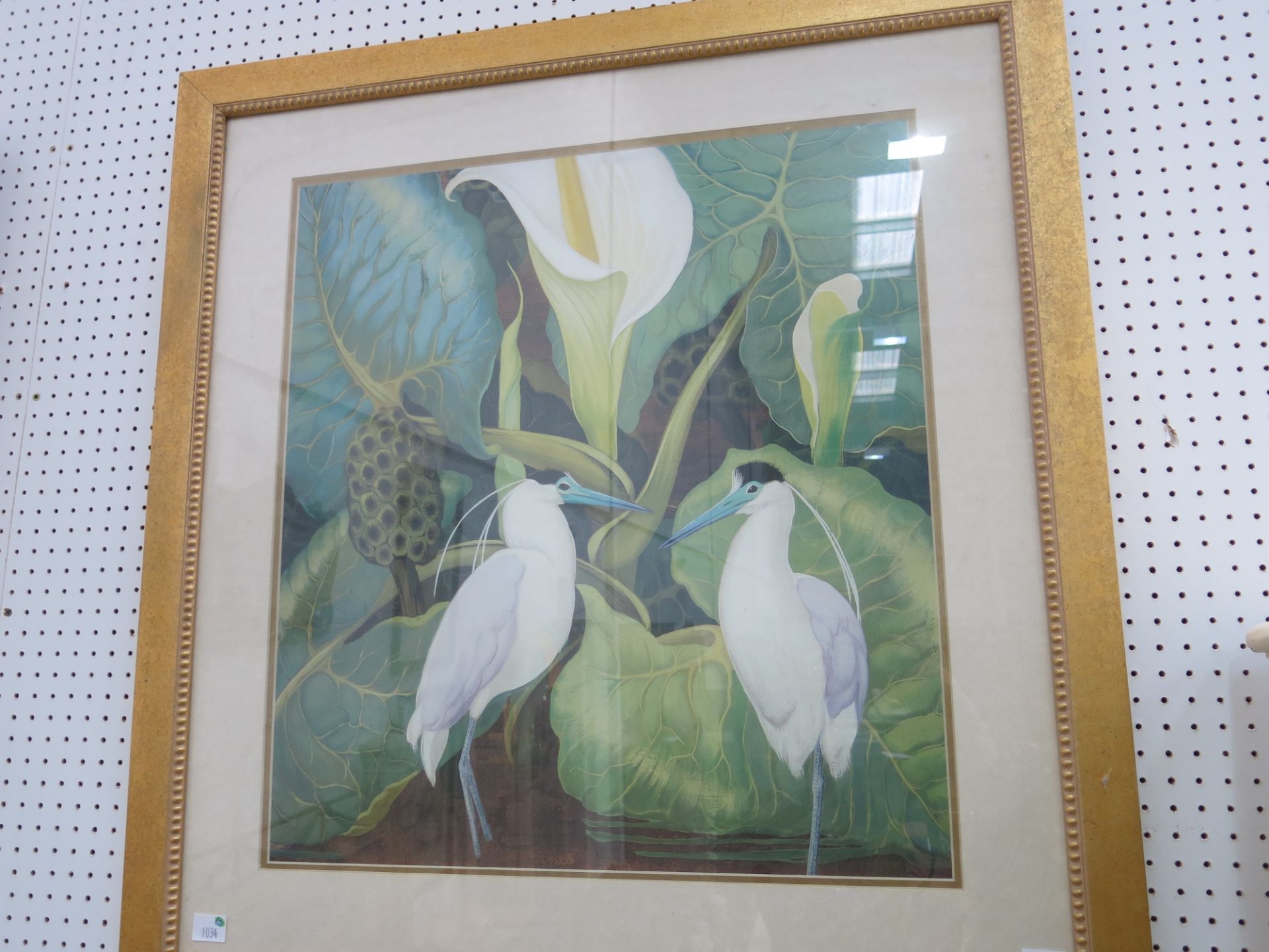 A modern colour print of two South American Herons, by Lauren (framed). 58cm x 54.5cm (est £50-£70)
