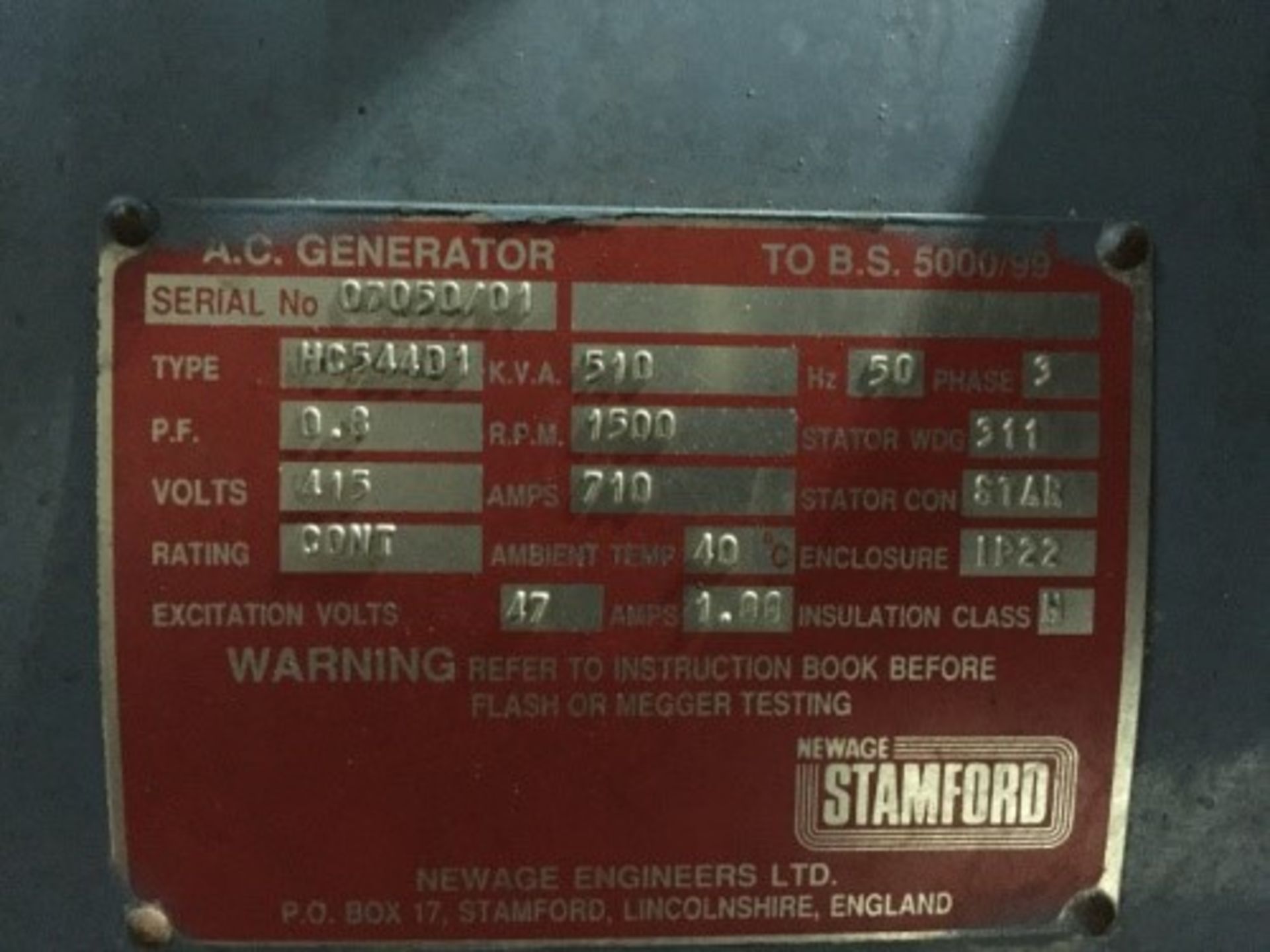 * 510 KVa Diesels Built Dorman/Stamford Diesel Generator. Engine: Dorman 6SETCR 6 cylinder in - Image 4 of 5