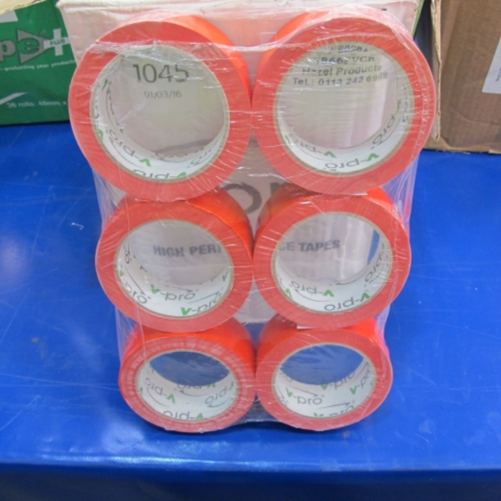 Industrial: one box of PVC/Red HT Tape. 38mm wide x 66m long ( qty 48 rolls) (est £15-£30)