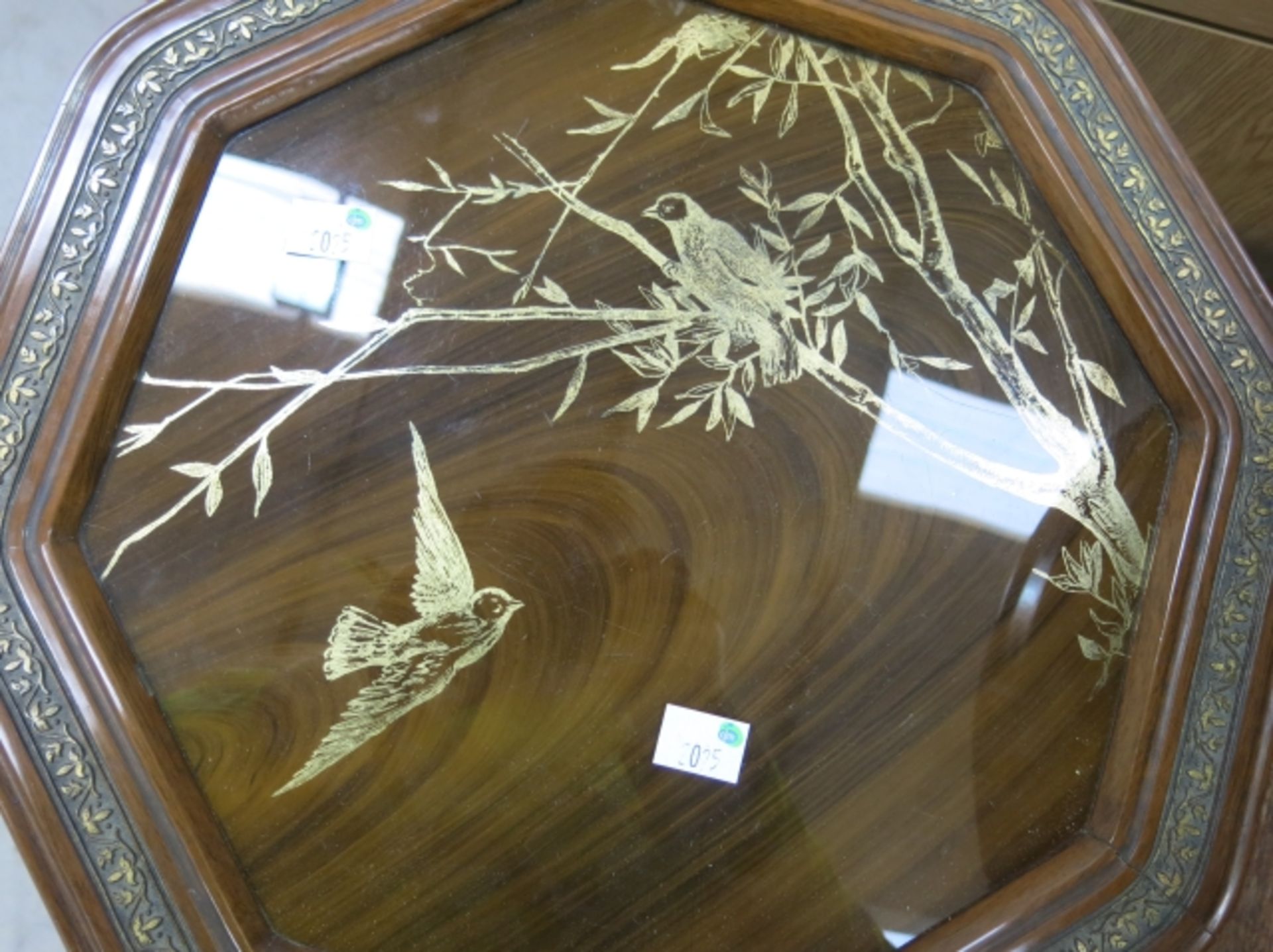 A dark wood Wine Table with decorative bird design, H75cm (est £30-£50) - Image 2 of 2