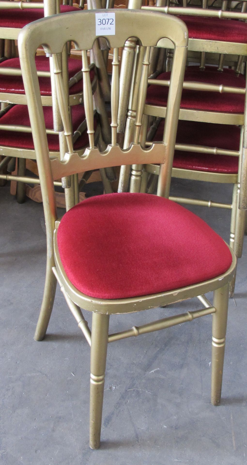 * Approx 35 x wooden gold and red upholstered chairs c/w wooden clothes rail - Image 2 of 2