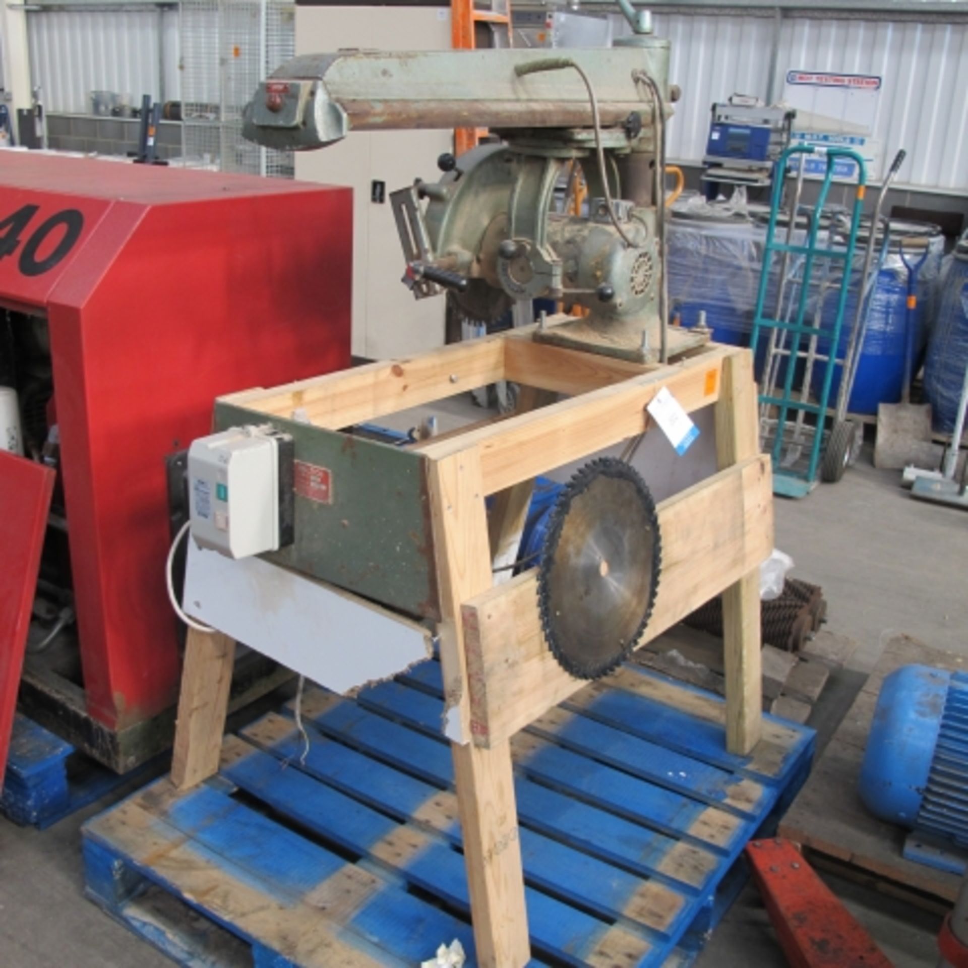 * Multico Model C2/1 14'' Cross Cut Saw on Wooden Frame; 240V; serial number 1347. Please note there