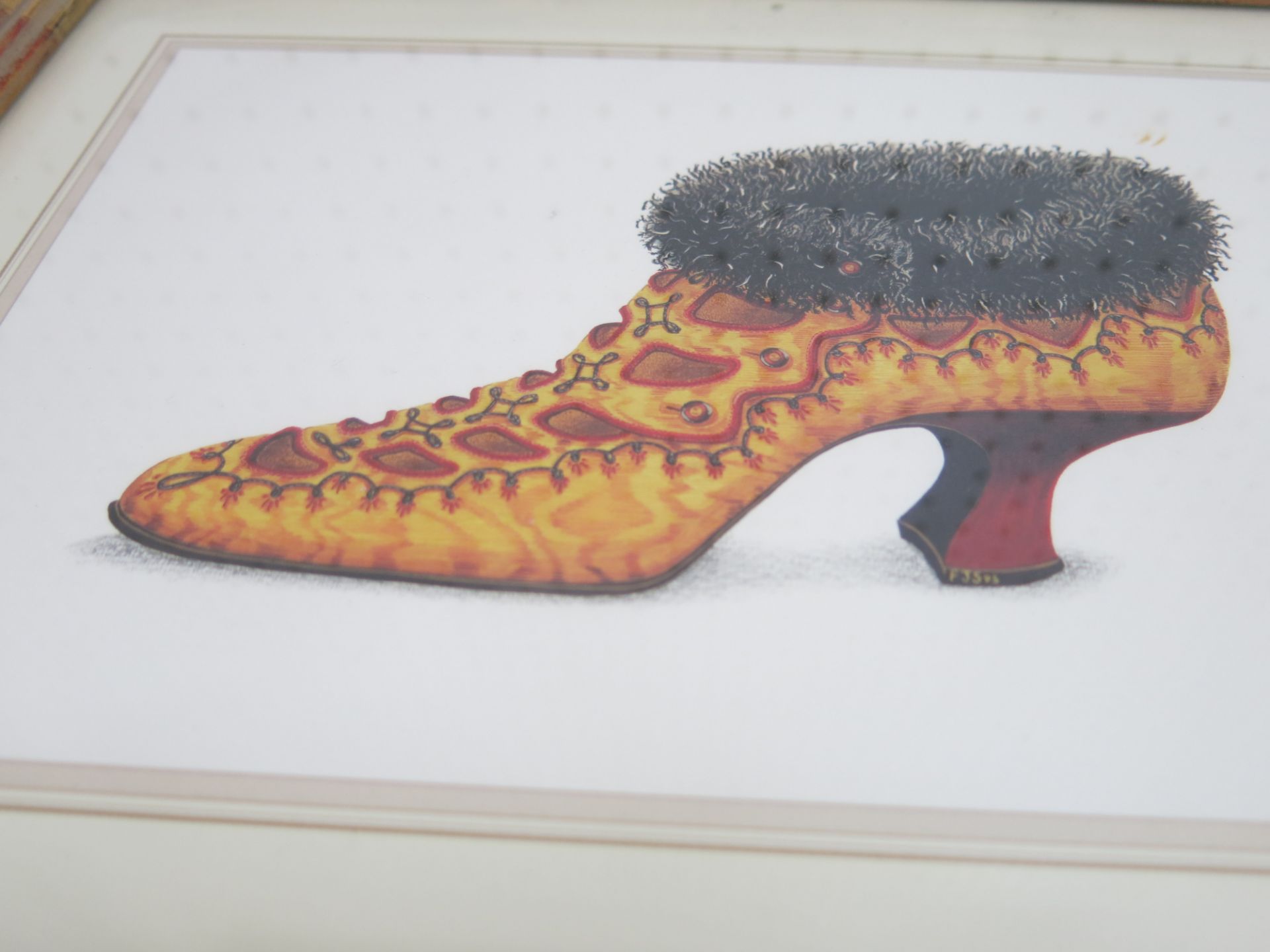 Two coloured prints entitled '19th Century French Shoes' by the artist Fiona Saunders (1995), 15.5cm - Image 3 of 4