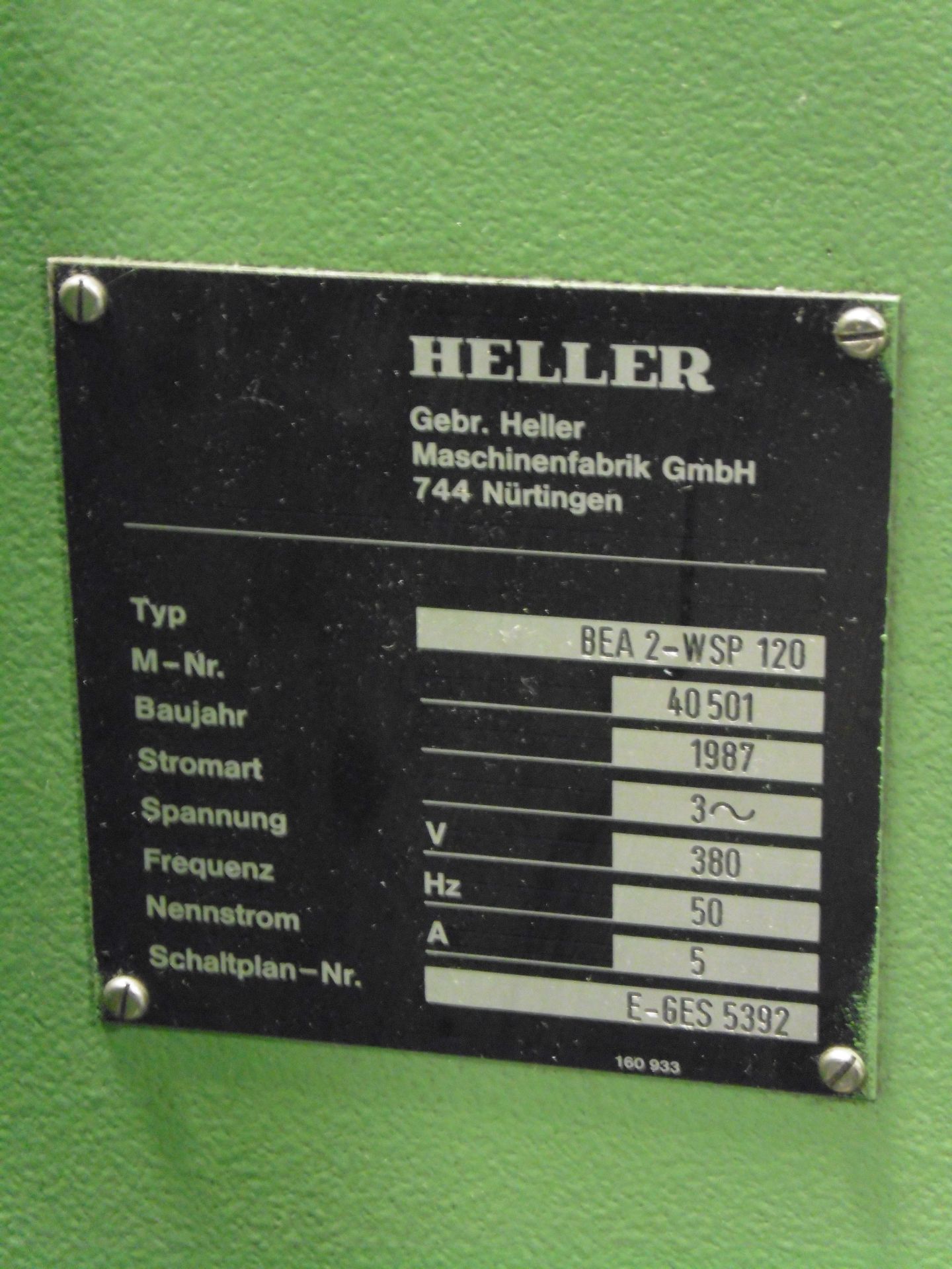 * 1987 Heller Type BEA 2-WSP 120 CNC Machining Centre: UM-PRO NC 80-C Controls Traverses X-800mm, - Image 2 of 15