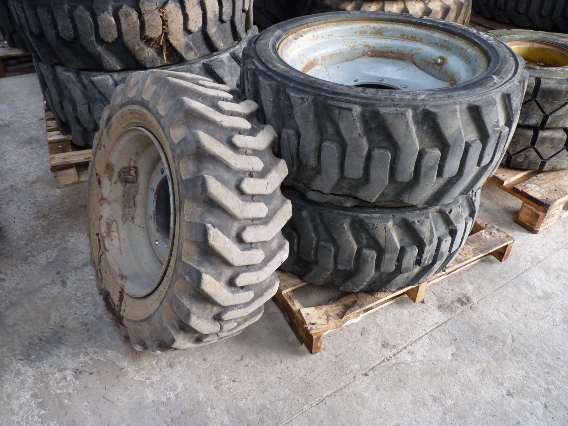 * Pair of Foam Filled OTR Tyres and Rims. 305-546, 9-stud, rim centre diameter 200mm. One 10-16.5, - Image 3 of 3