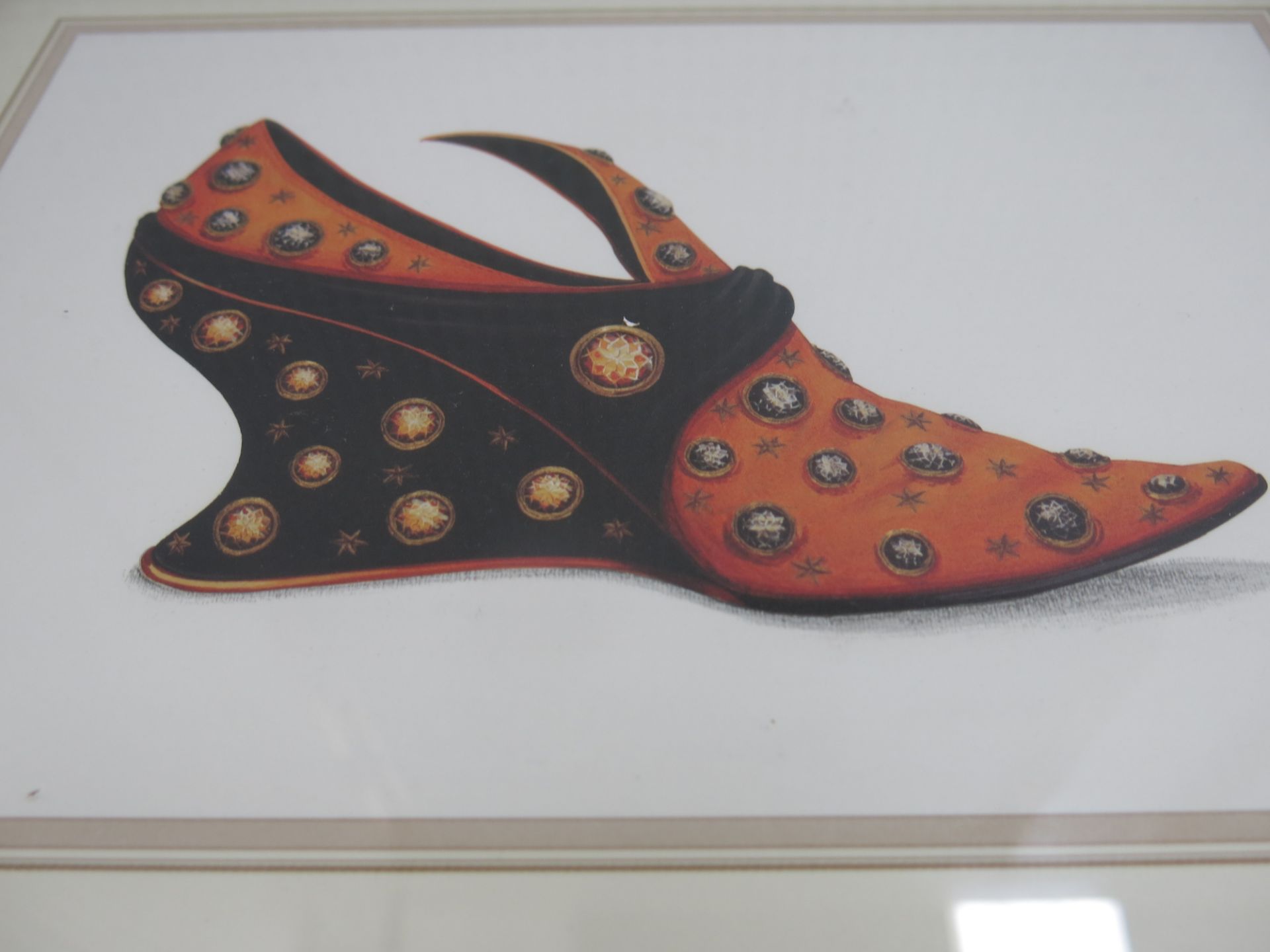Two coloured prints entitled '19th Century French Shoes' by the artist Fiona Saunders (1995), 15.5cm - Image 2 of 4