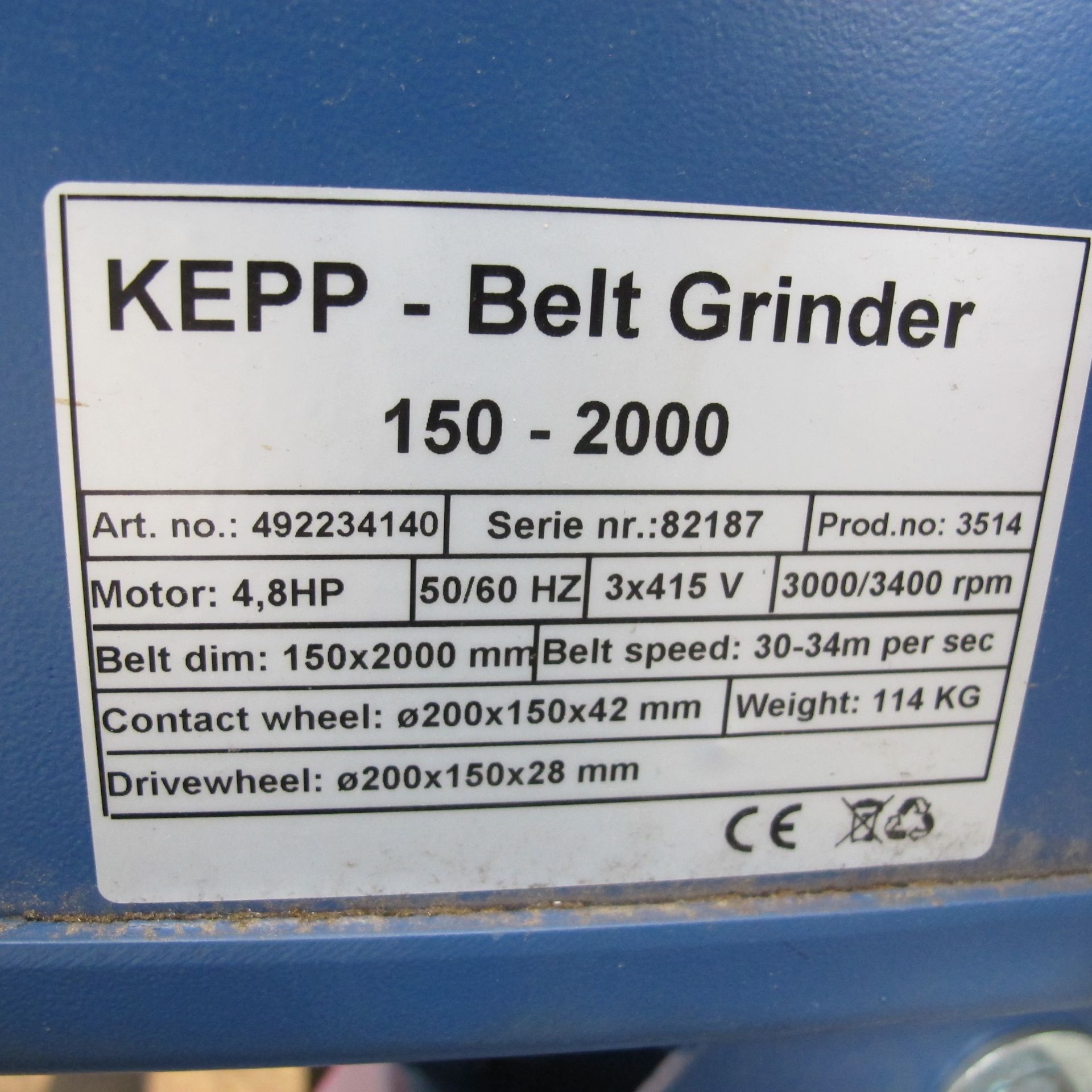 * Kepp Model 150-2000 Belt Linisher/Grinder; belt width 150mm; requires attention/spares or - Image 3 of 3