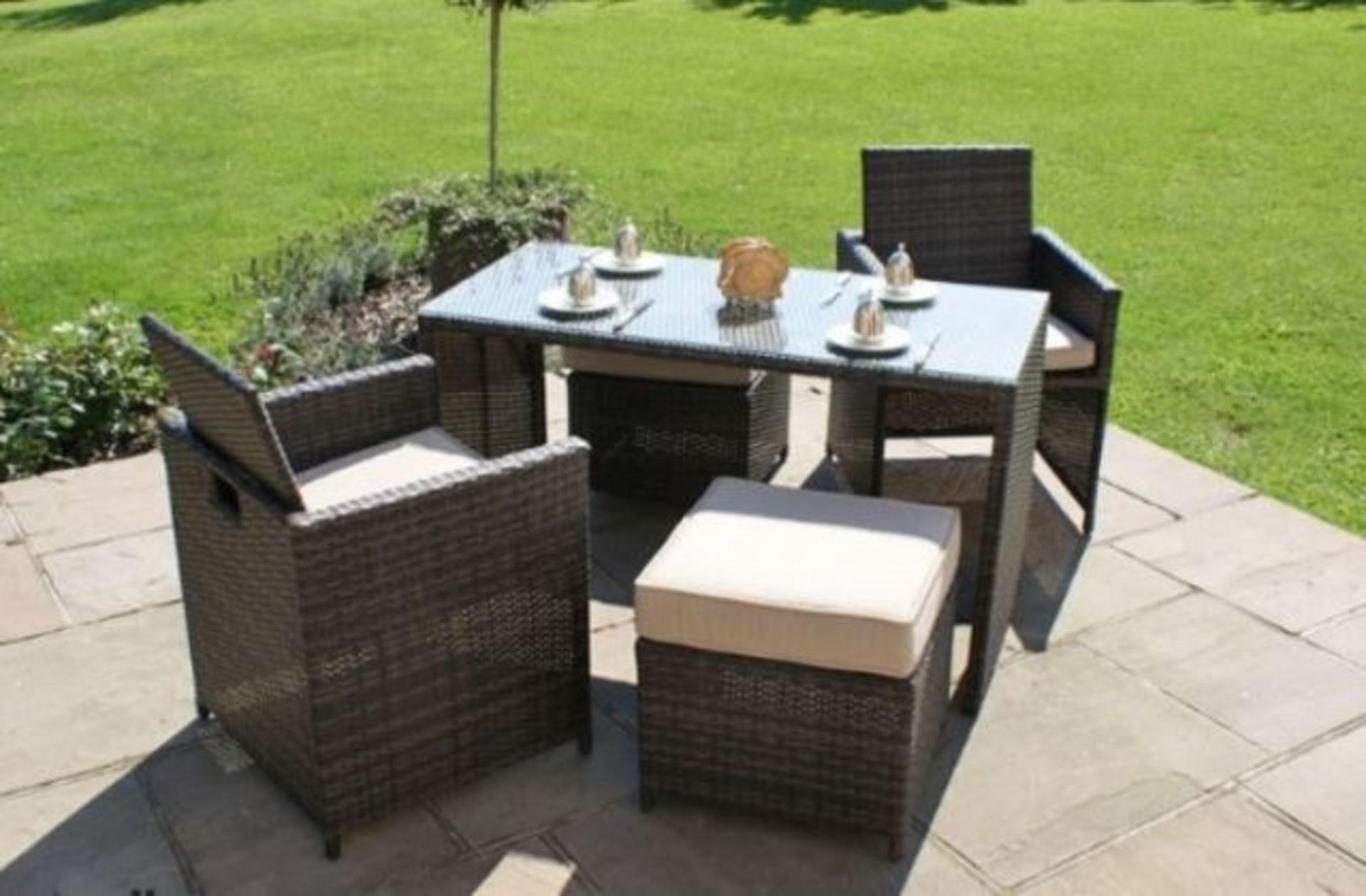 * Truffle & Champagne All Weather Rattan  2 Seat Cube Set With Footstools online sale price £599.