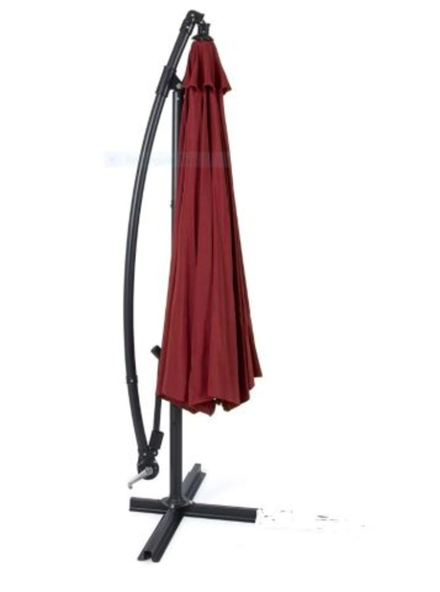 * Burgundy Banana Parasol 3m Wide Online sale price £99. Brand New & boxed. Manufactured with a - Image 2 of 2
