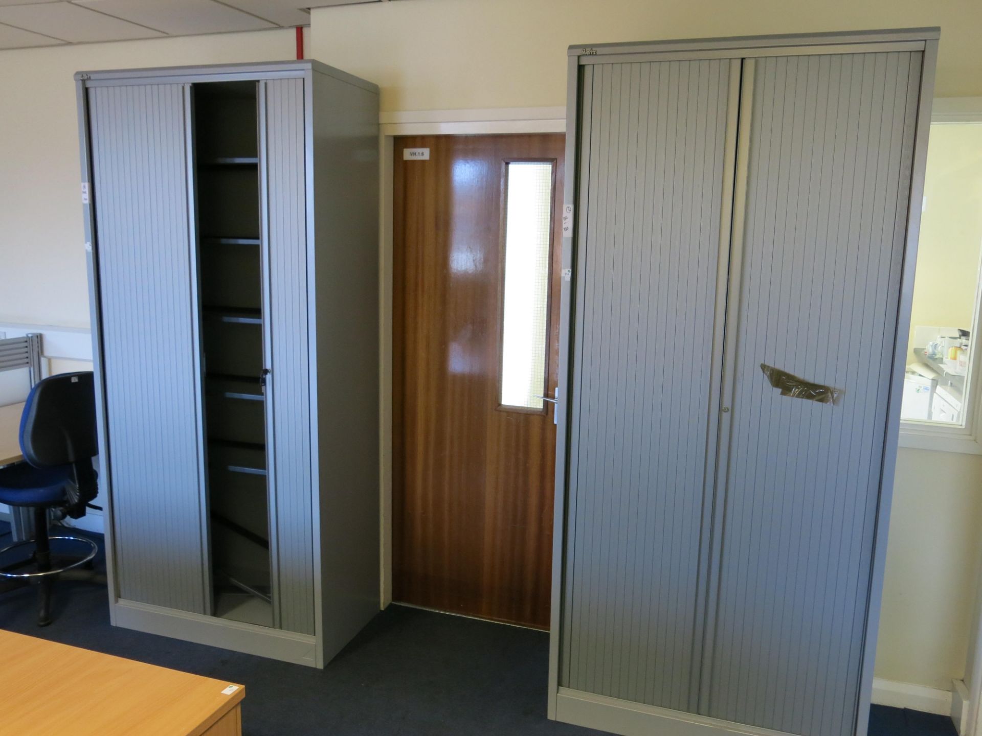 * 2 x Silverline tambour fronted suspended filings cabinets (2.2m x 1m) - one requires repair to one - Image 2 of 2