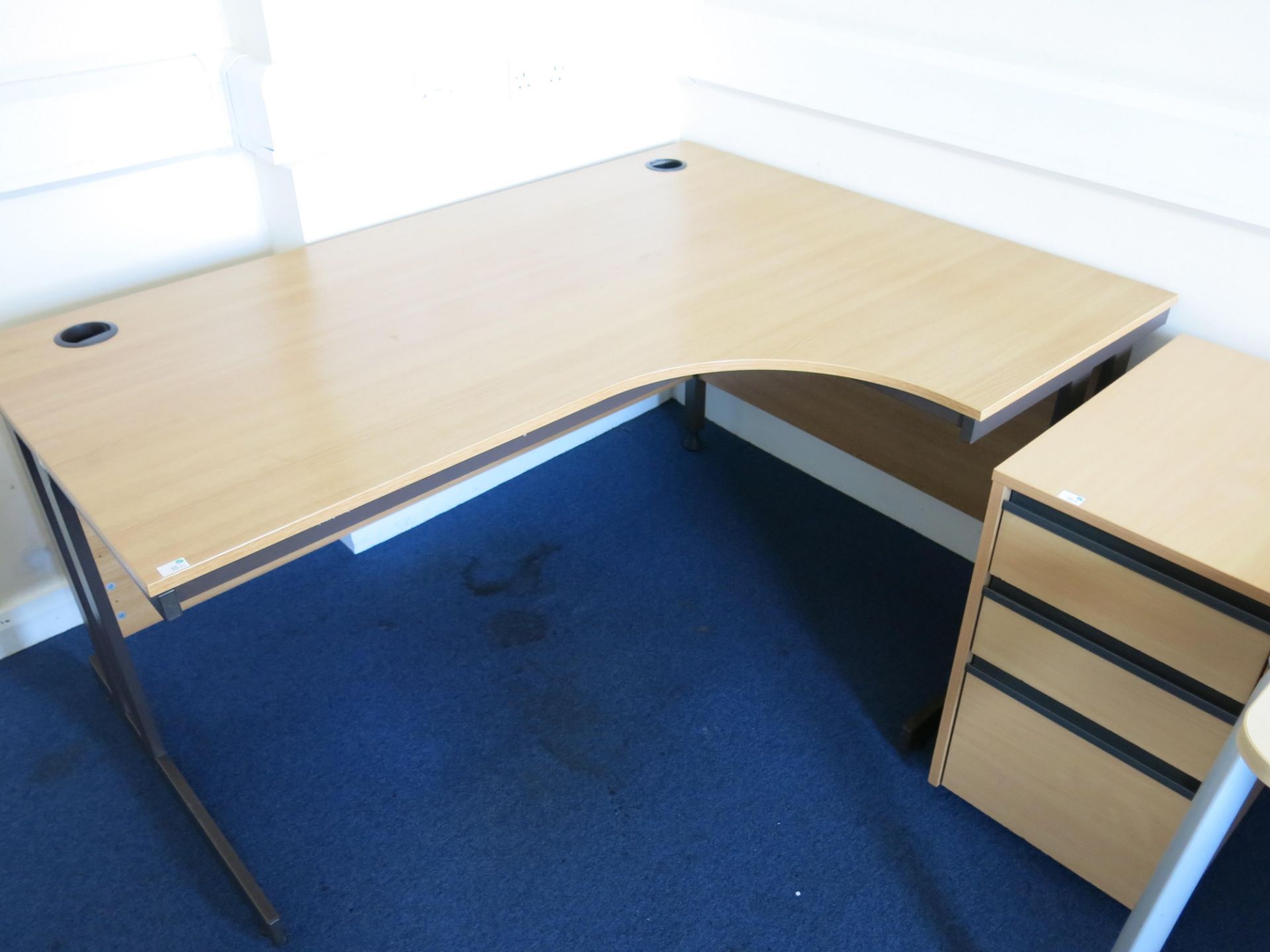 * 2 x L-shaped desks, 2 x wavy edge desks with tubular legs, pedestal drawer unit and a high back - Image 2 of 4