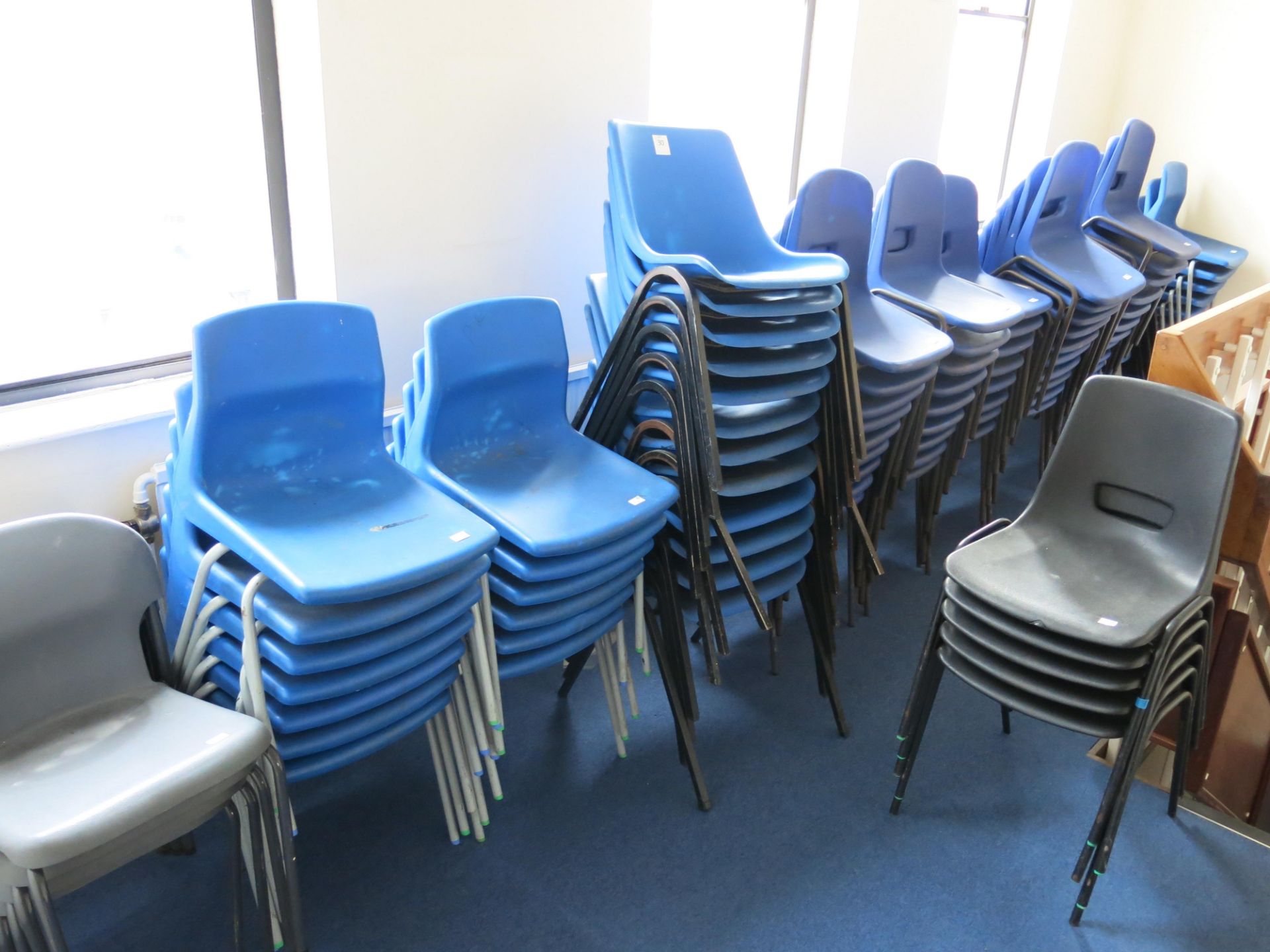 * Approx 150 plastic seated stacking chairs in various styles