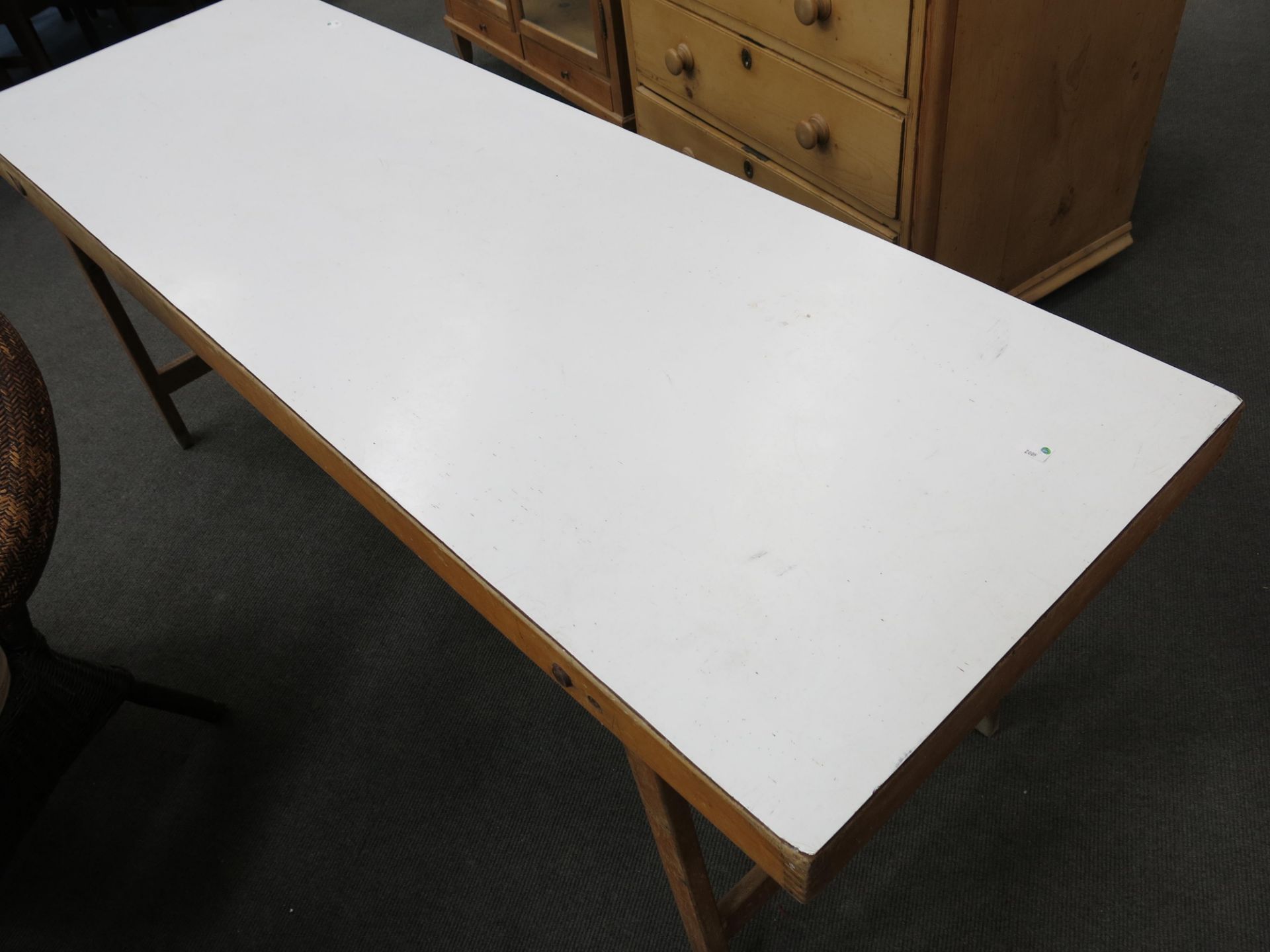 A Formica topped folding table (wooden frame) (183cm x 60cm) (est £20-£40) - Image 2 of 2