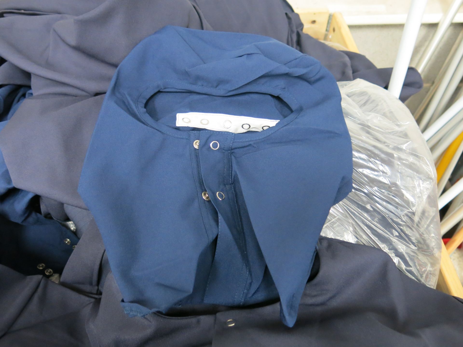 * A pallet of various sized blue dust coats with attached hoods. Please note there is a £10 + VAT - Image 4 of 4