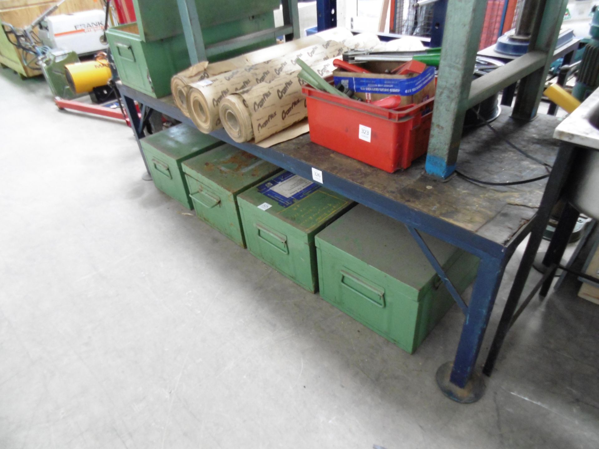 * A metal framed work bench. Please note there is a £5 + VAT Lift Out Fee on this lot