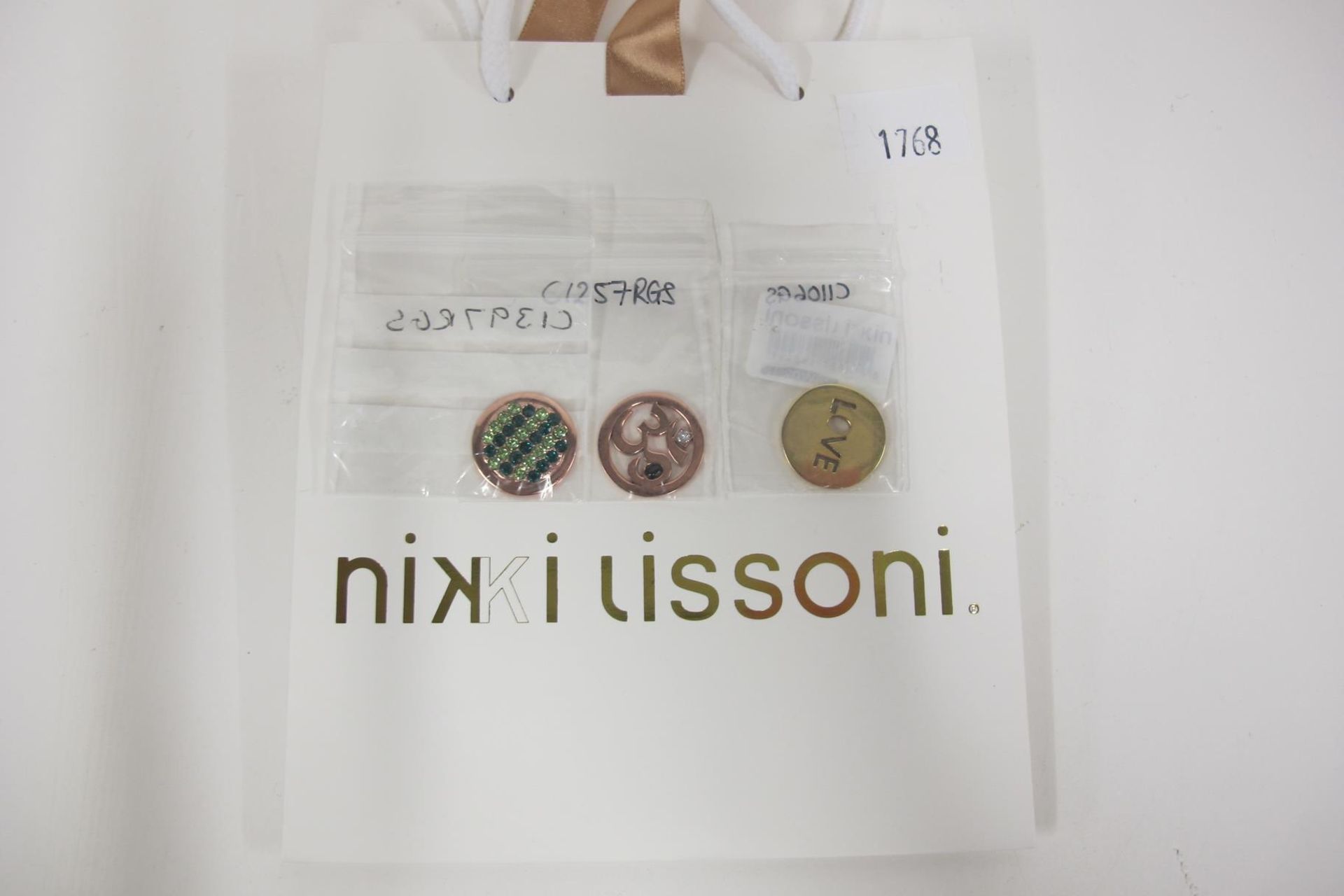 * Nikki Lissoni Jewellery. 'Love It Is' small coin, 'Spiritual Ohm' small coin & 'Fashionable Green'