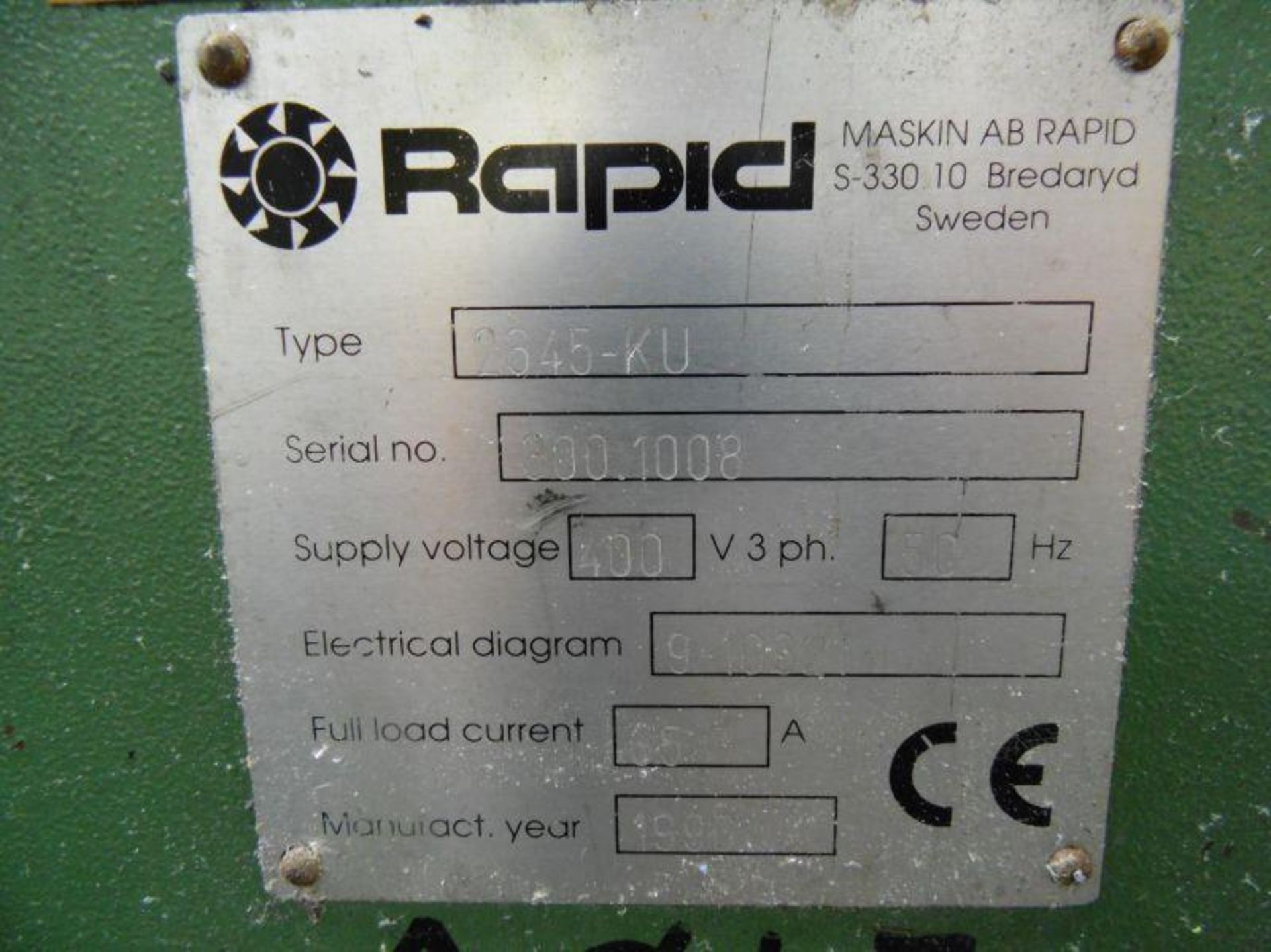 * Rapid Granulator, 3phs 415V, YOM 1996, type 2645-KU, serial number 300.1008, feed chute dimensions - Image 7 of 7